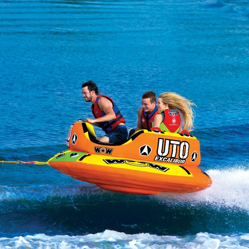 WOW Watersports 1-3 Rider UTO Excalibur Boating Lake Towable with Secure Cockpit Seating and Hover Bottom Design