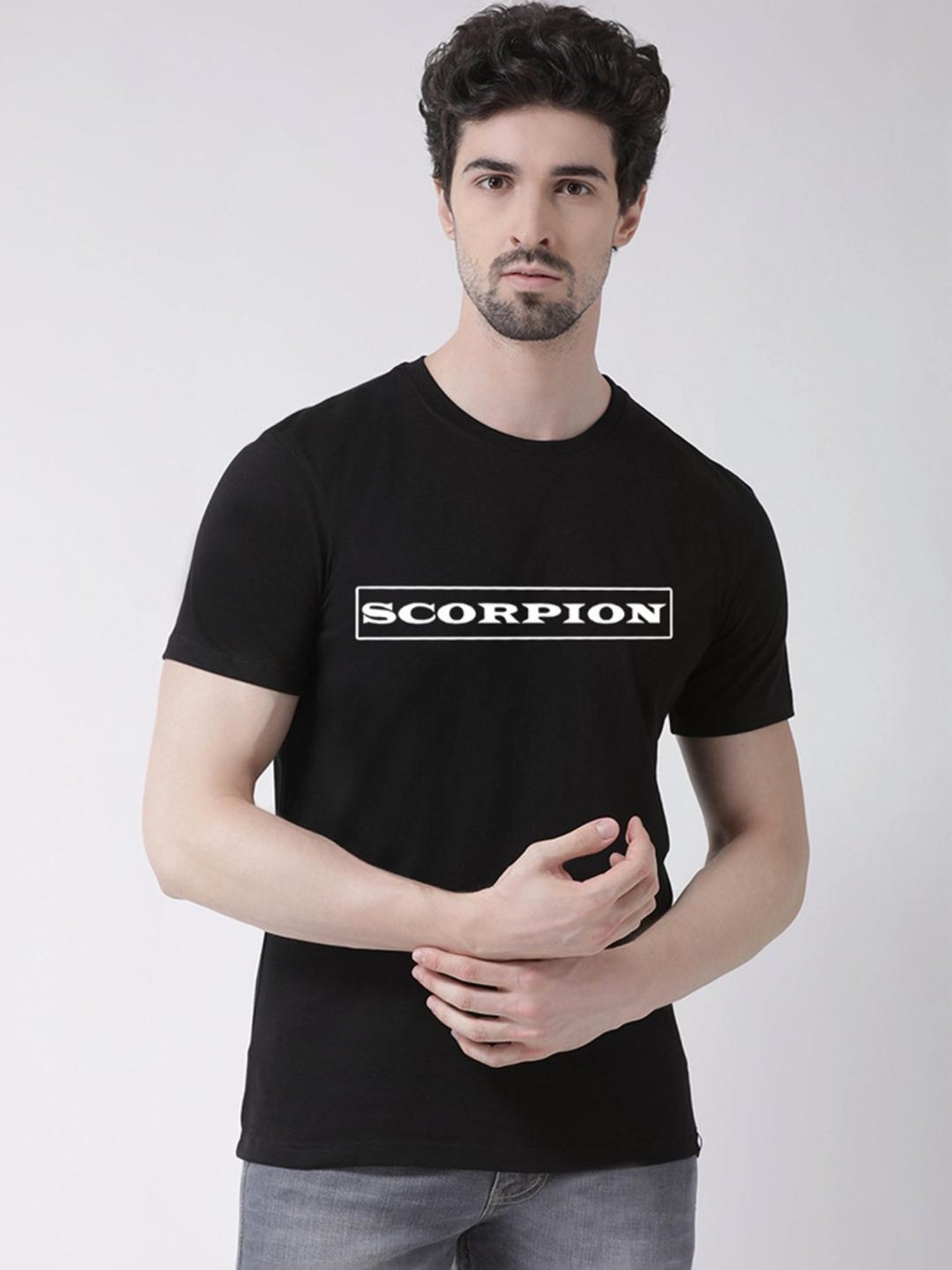 Friskers Black Cotton Slim Fit Printed T-Shirt