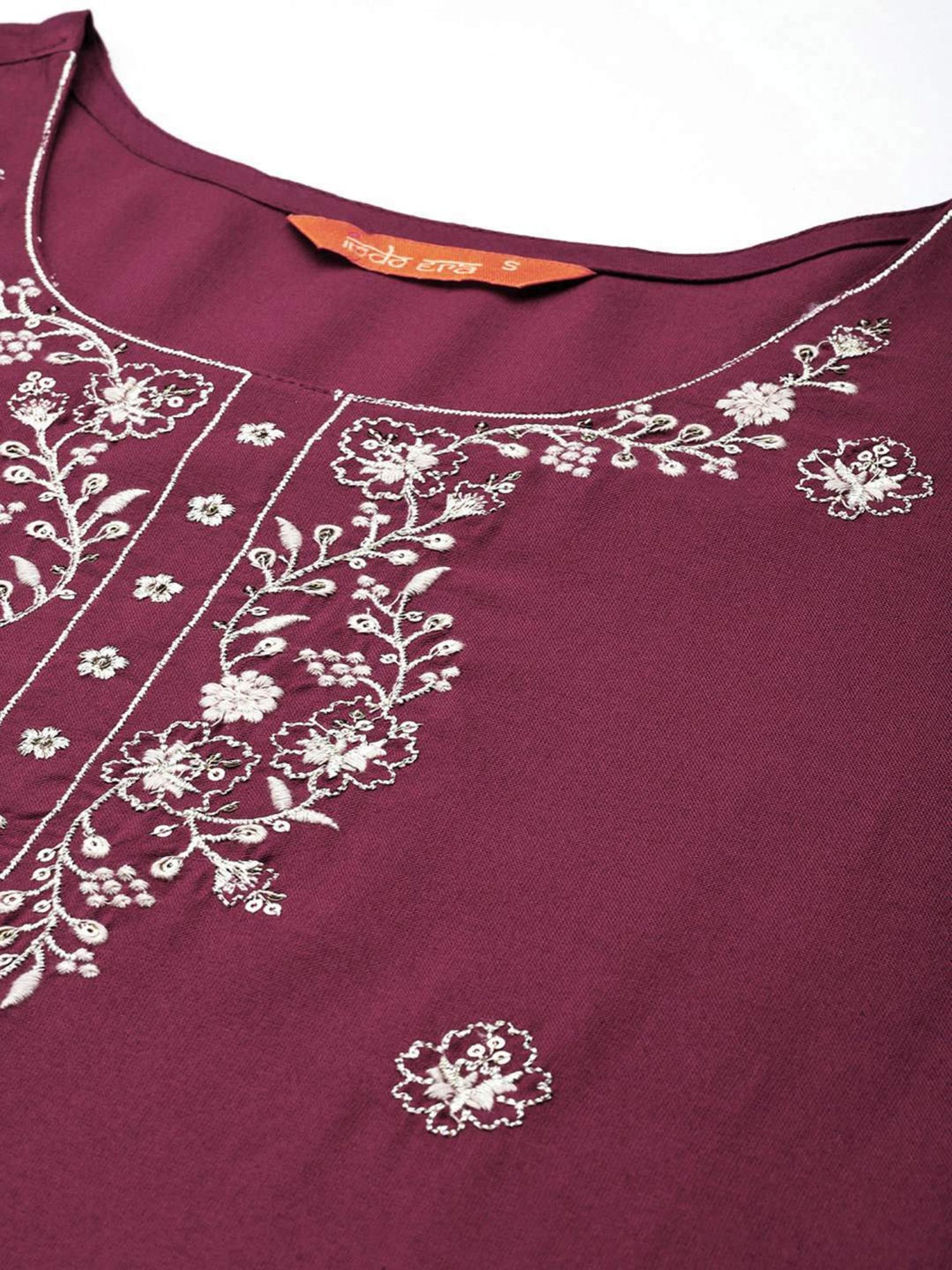 Indo Era Maroon Embroidered Straight Kurta