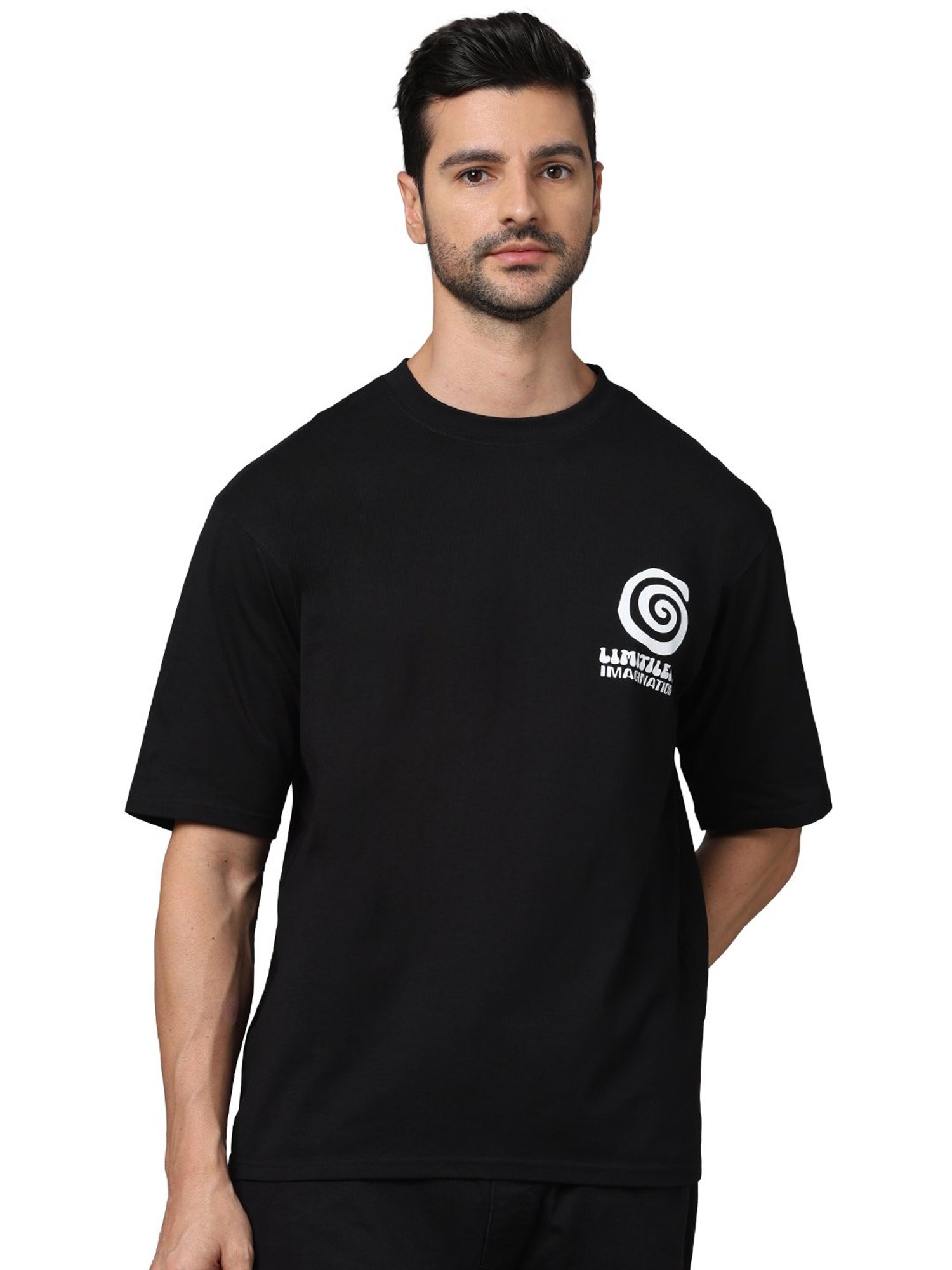 celio* Black Regular Fit Printed Cotton Crew T-Shirt