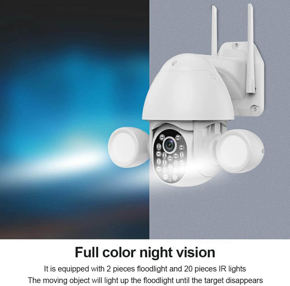 3MP Security Camera Outdoor Wireless WiFi,Floodlight Security Camera, Surveillance Cameras for Home Security System,Work with Alexa/Google Home,PTZ,2-Way Audio,Motion Activated,Waterproof,Tuya APP