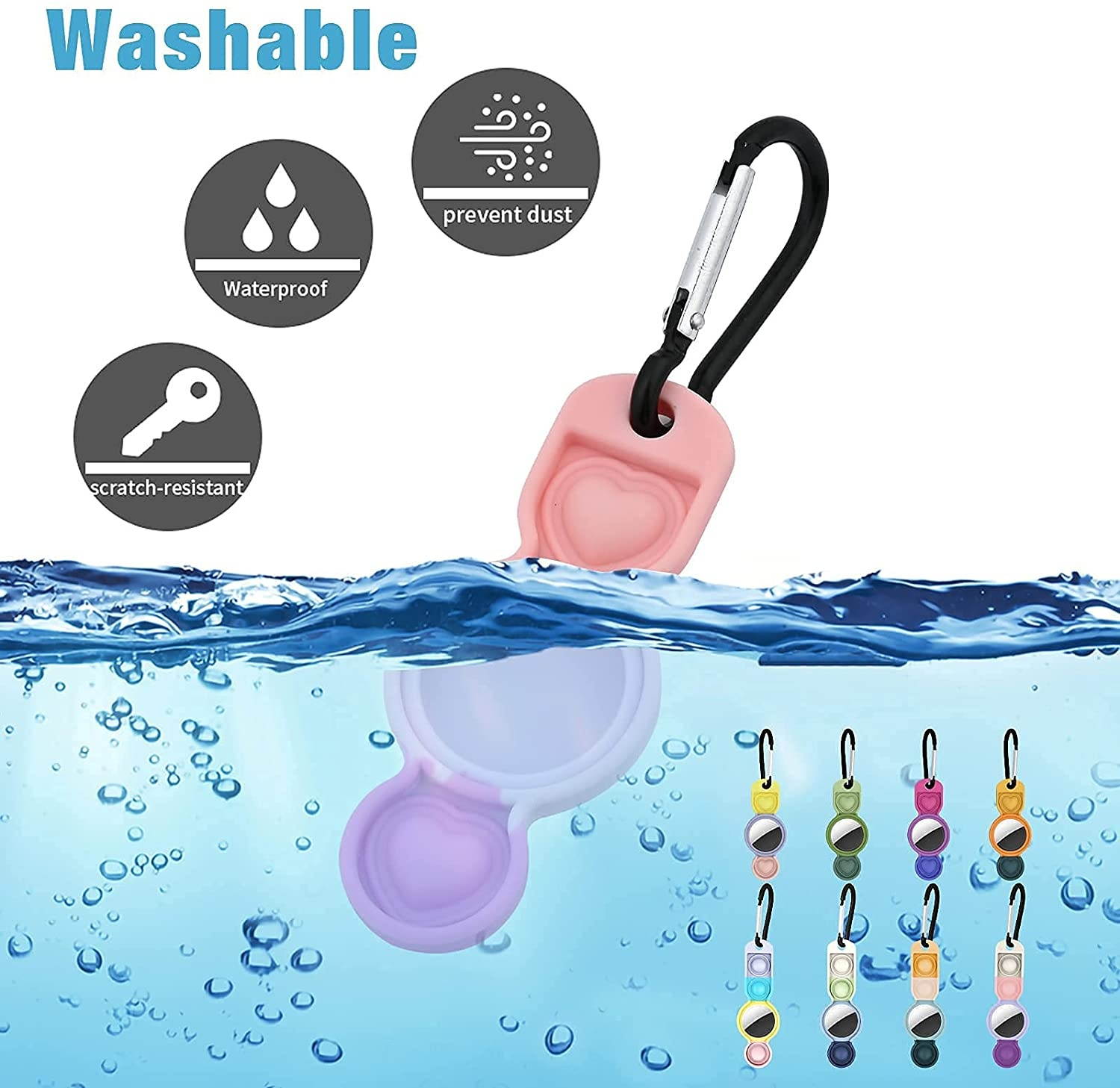yinhua Airtag Keychain 2 Pack, Airtag Silicone Case with Bubble Fidget, Protective Cover Compatible with Airtag 2021, Stress Relieve, Anti-Scratch, Contrasting Color, Airtag Not Included