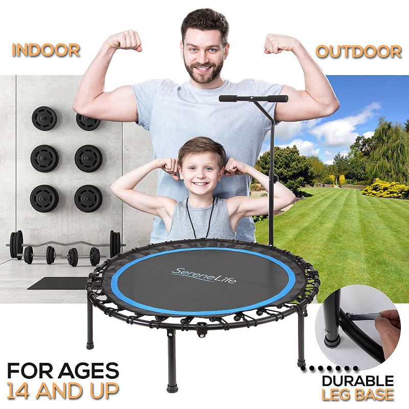 SereneLife SLELT418 40 Inch Adults Indoor Home Gym Outdoor Sports Exercise Fitness Trampoline with T-bar Handle and Padded Frame Cover, Black