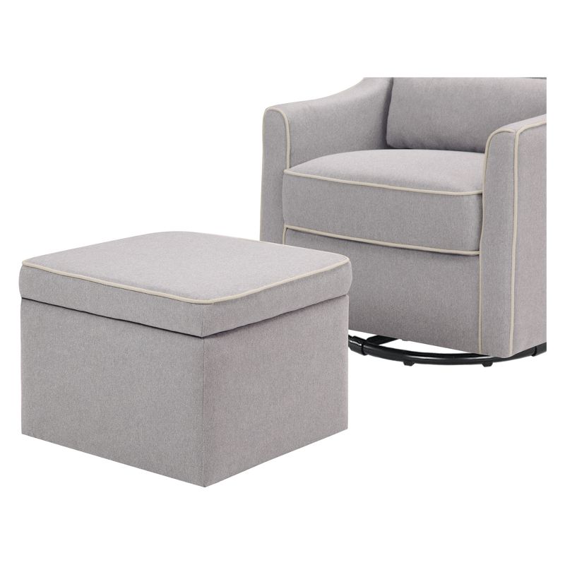 DaVinci Owen Glider and Storage Ottoman - Gray with Cream Piping