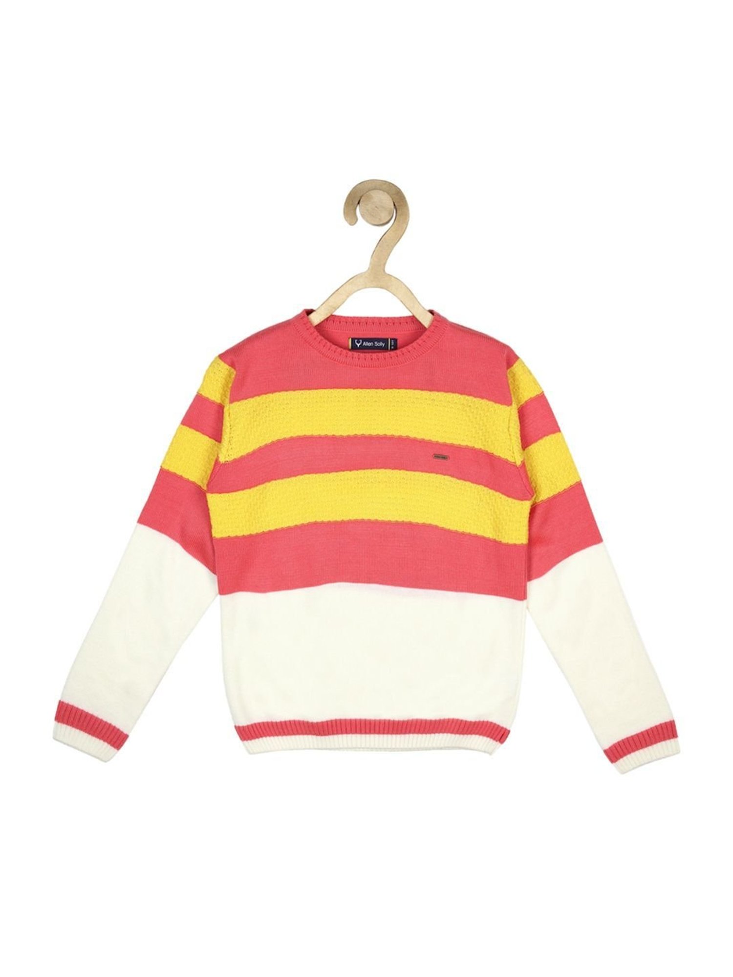 Allen Solly Junior Pink & Yellow Color Block Full Sleeves Sweater