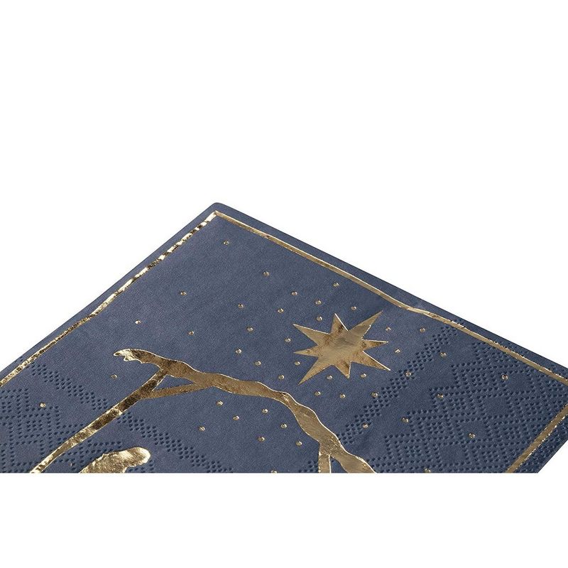 Juvale 50-Pack Blue Christmas Nativity of Jesus in Gold Foil Disposable Paper Cocktail Party Napkins