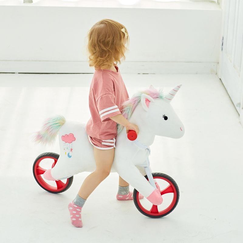 Wonder&Wise Kids Animal Plush Toddler 20.5 Inch Tall Adjustable Training Balance Bike Ride On Toy, Ages 2 Years to 5 Years Old, White/Rainbow Unicorn