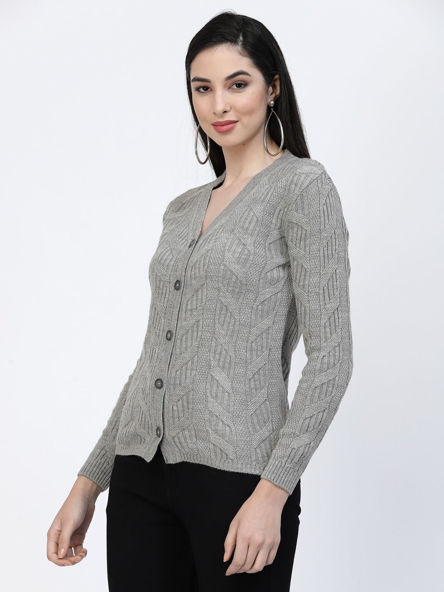 Kalt Grey Self Design Cardigan