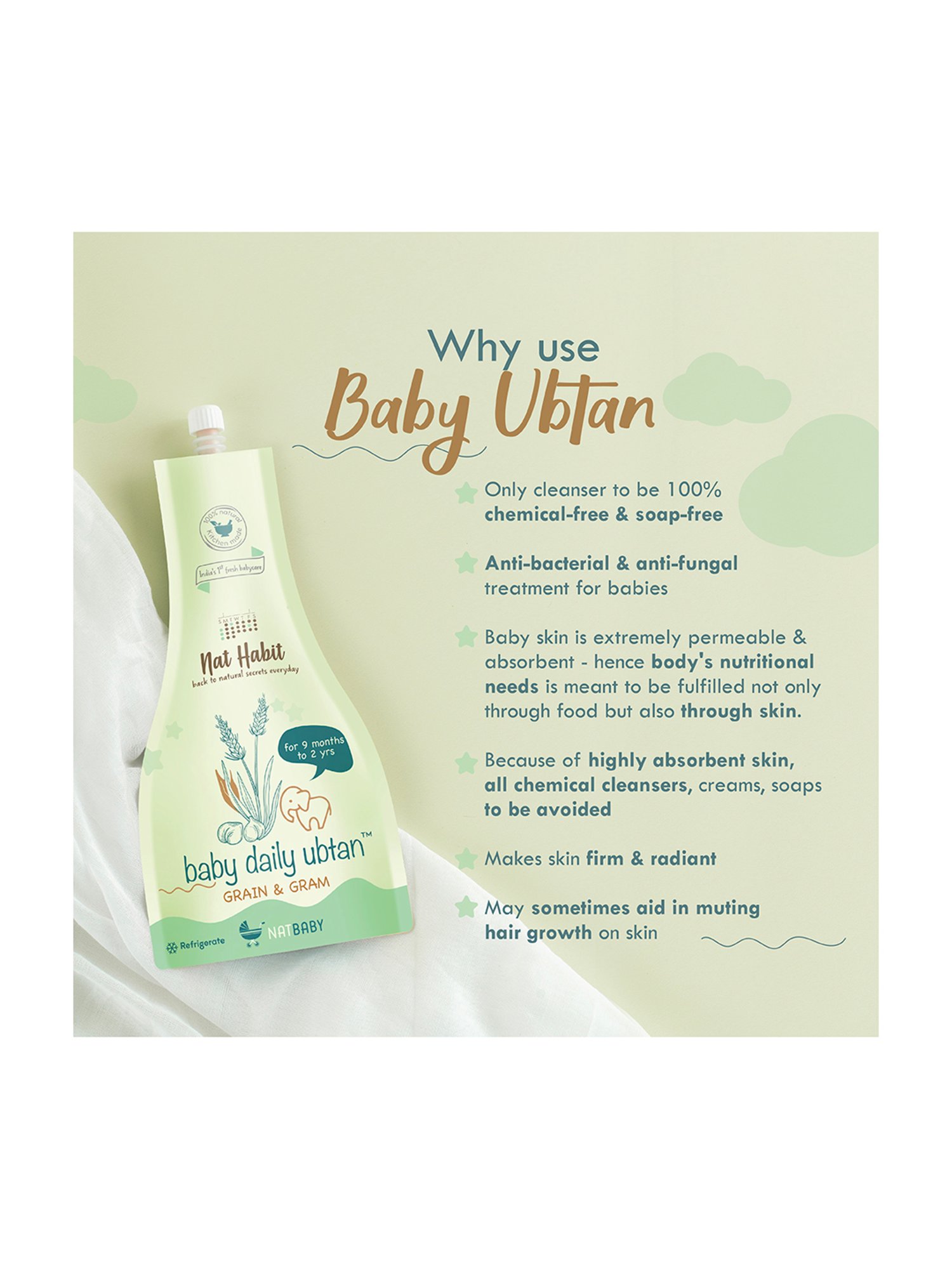 Nat Habit Grain & Gram Baby Daily Ubtan Body Scrub for 9 Months to 2 Years - 80 gm