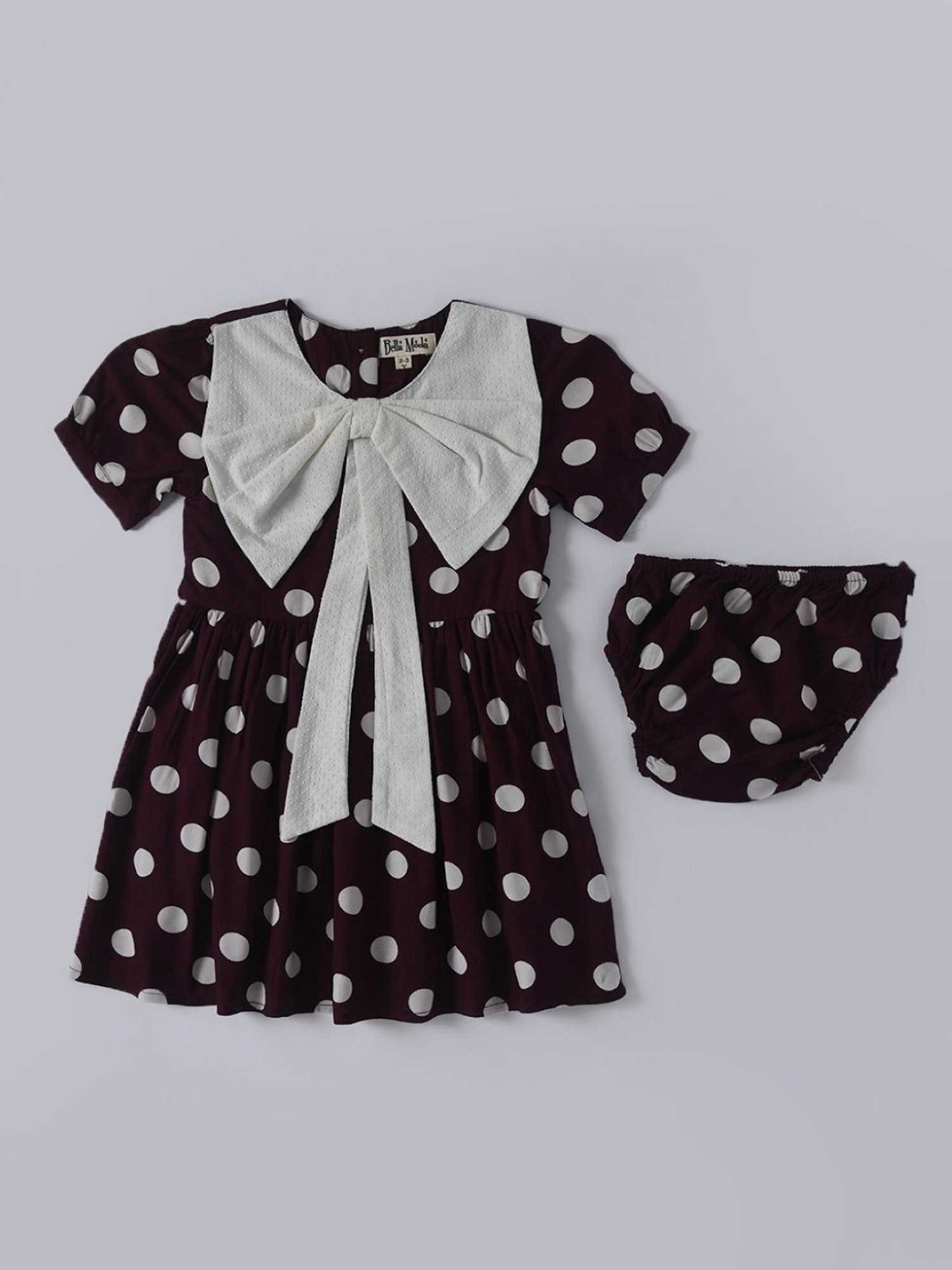 Bella Moda Kids Dark Maroon Printed Fit & Flare Dress with Bloomers