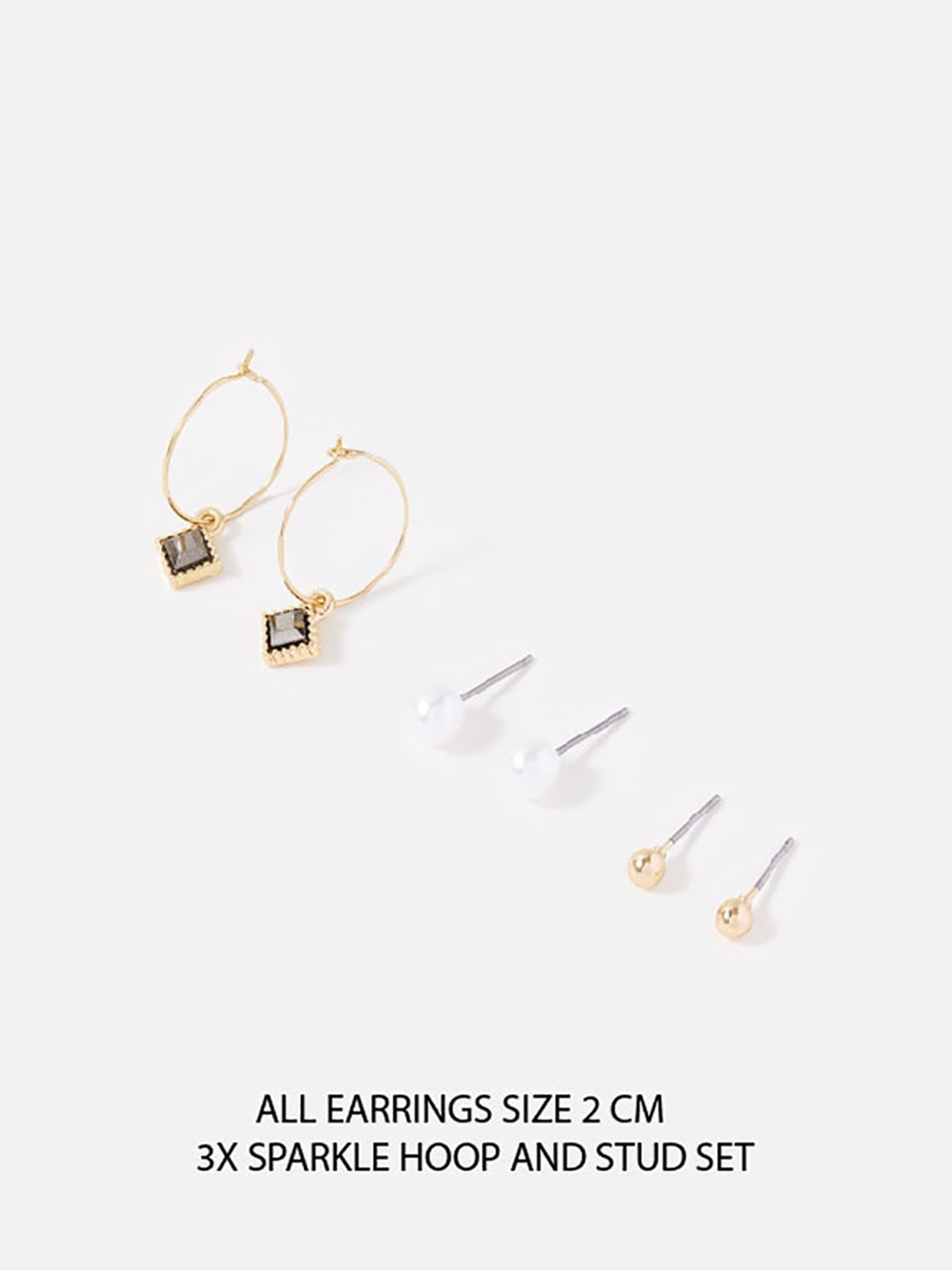 Accessorize London Sparkle Pearl White & Grey Stud & Hoop Earrings (Set of 3 )