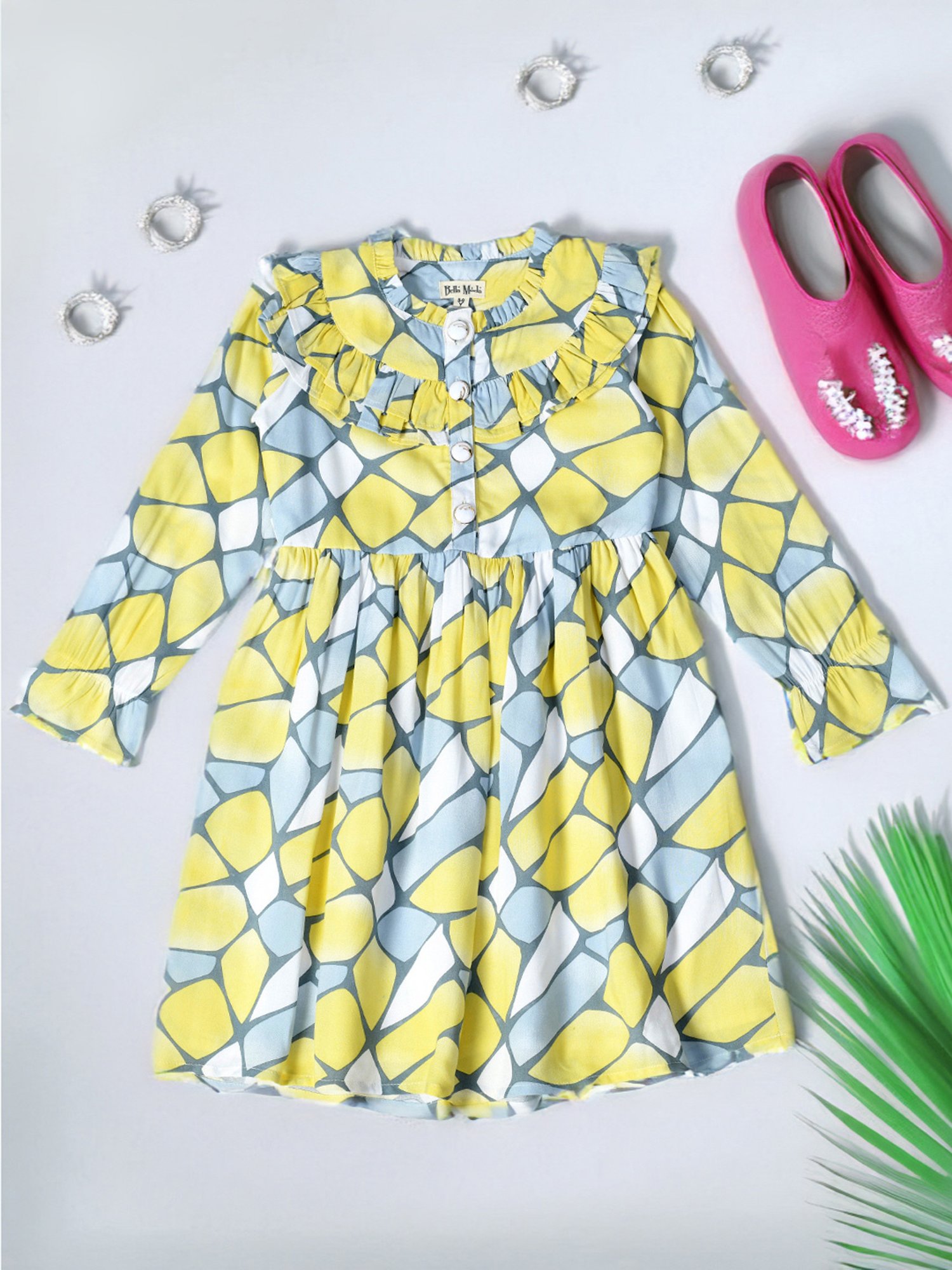 Bella Moda Kids Multicolor Printed Full Sleeves Fit & Flare Dress