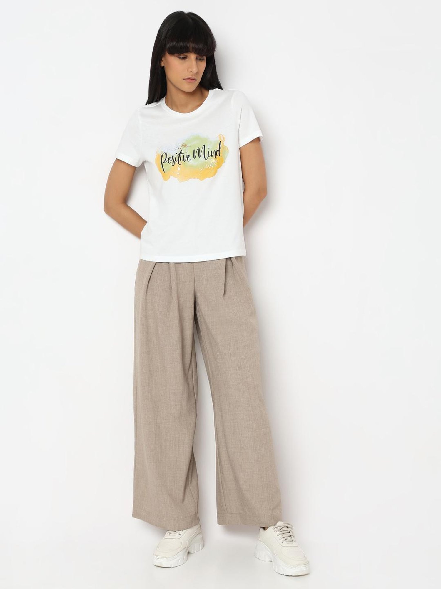 Vero Moda White Cotton Graphic Print T-Shirt