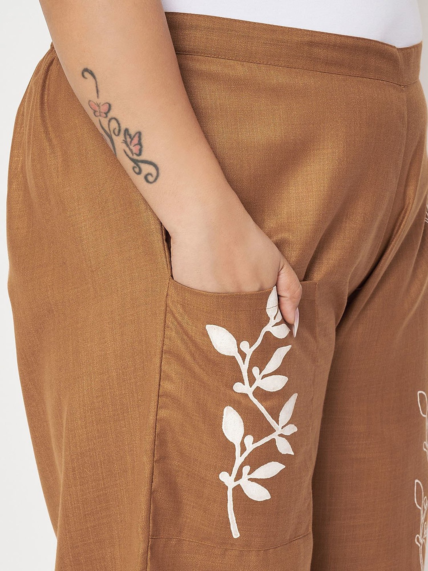 9rasa Mustard Printed Plus Size Pants