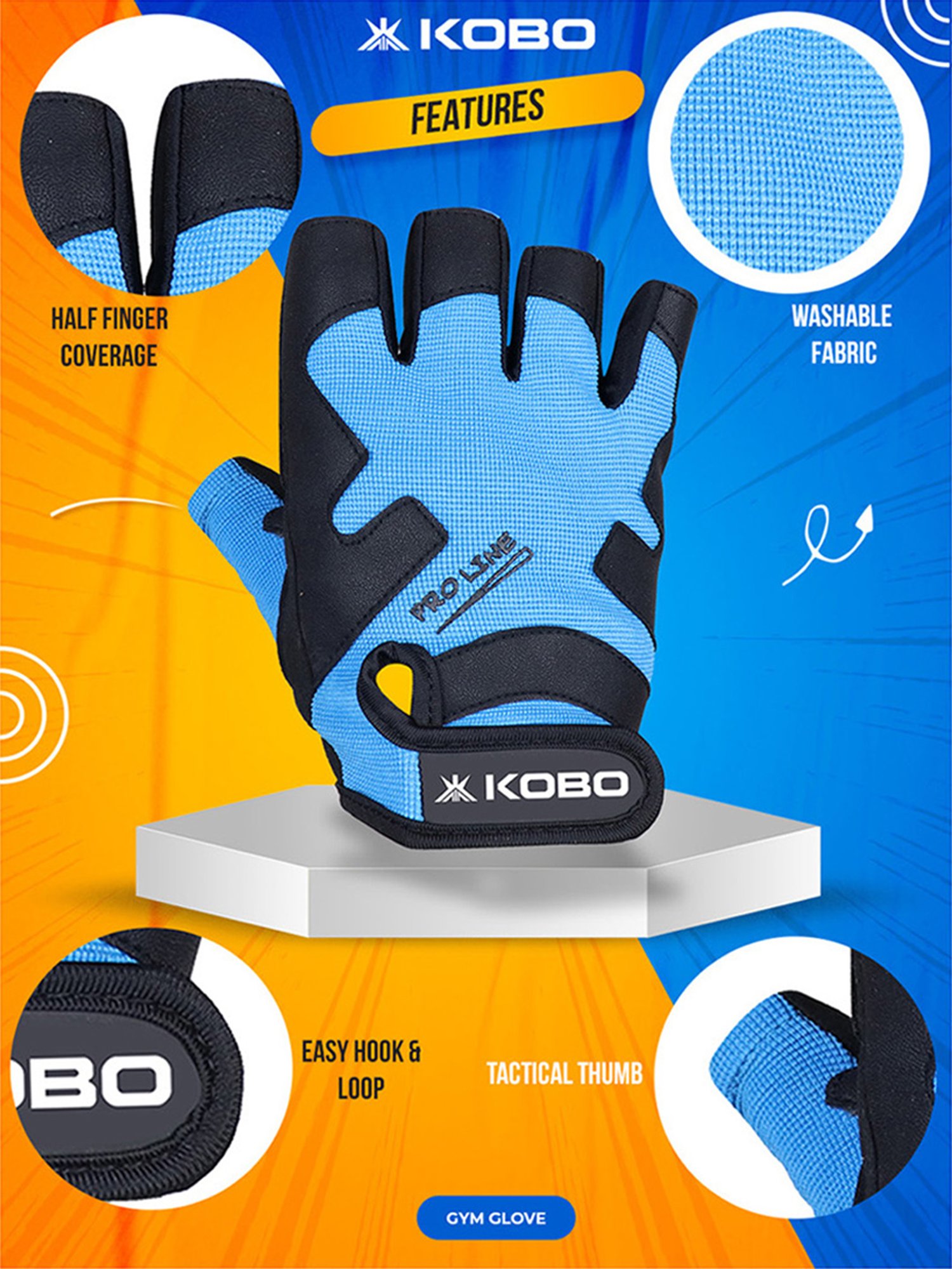 Kobo Weight Lifting Gym Gloves (Blue) Size - XL