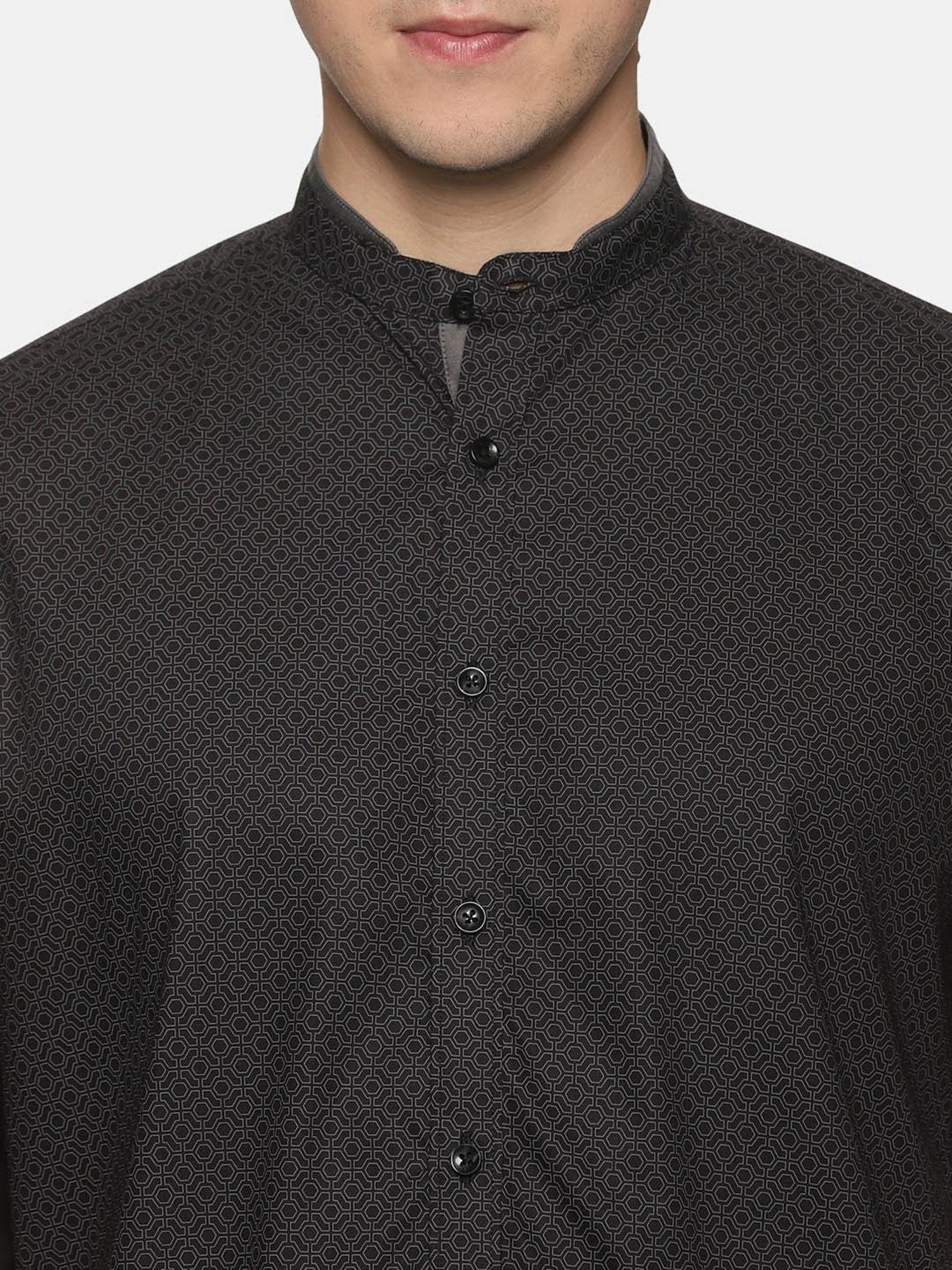 Don Vino Black Slim Fit Printed Shirt