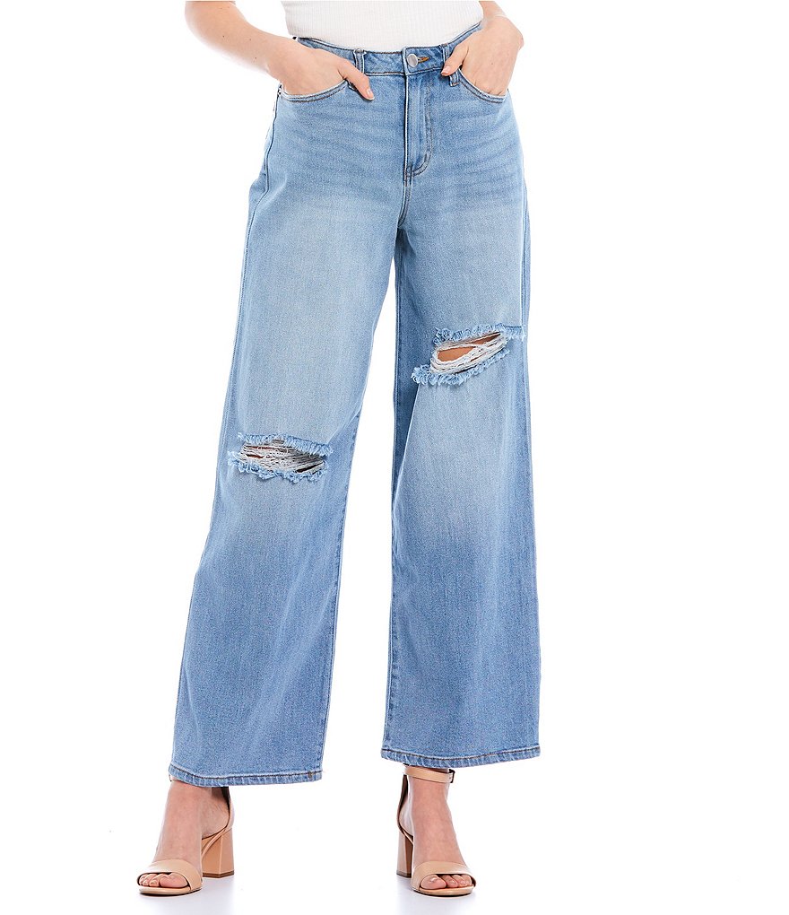 YMI Jeanswear High Rise Cropped Frayed Wide Leg Jeans