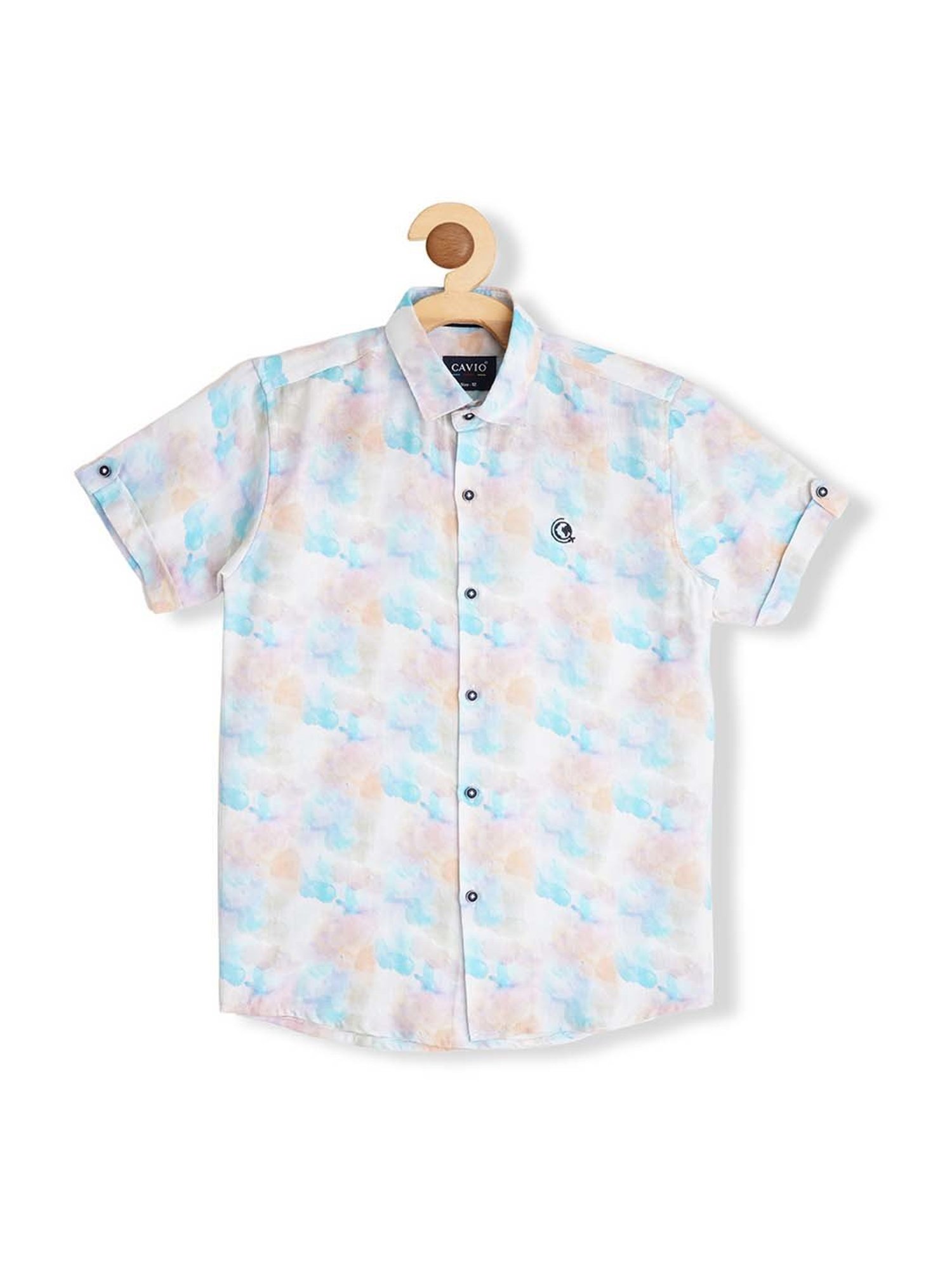 Cavio Kids Blue & White Cotton Printed Shirt with T-Shirt