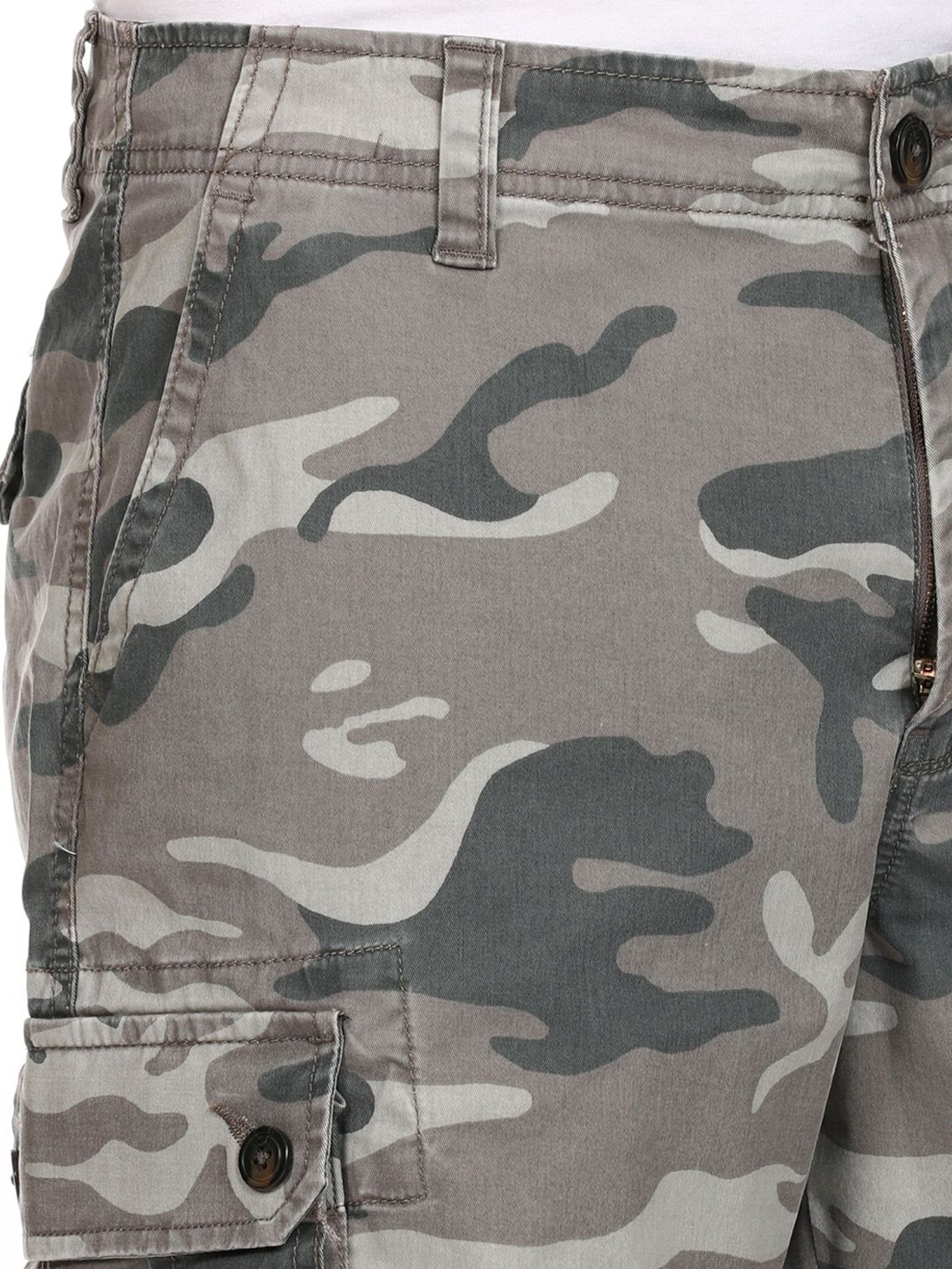Aeropostale Grey Cotton Regular Fit Camouflage Cargo Shorts