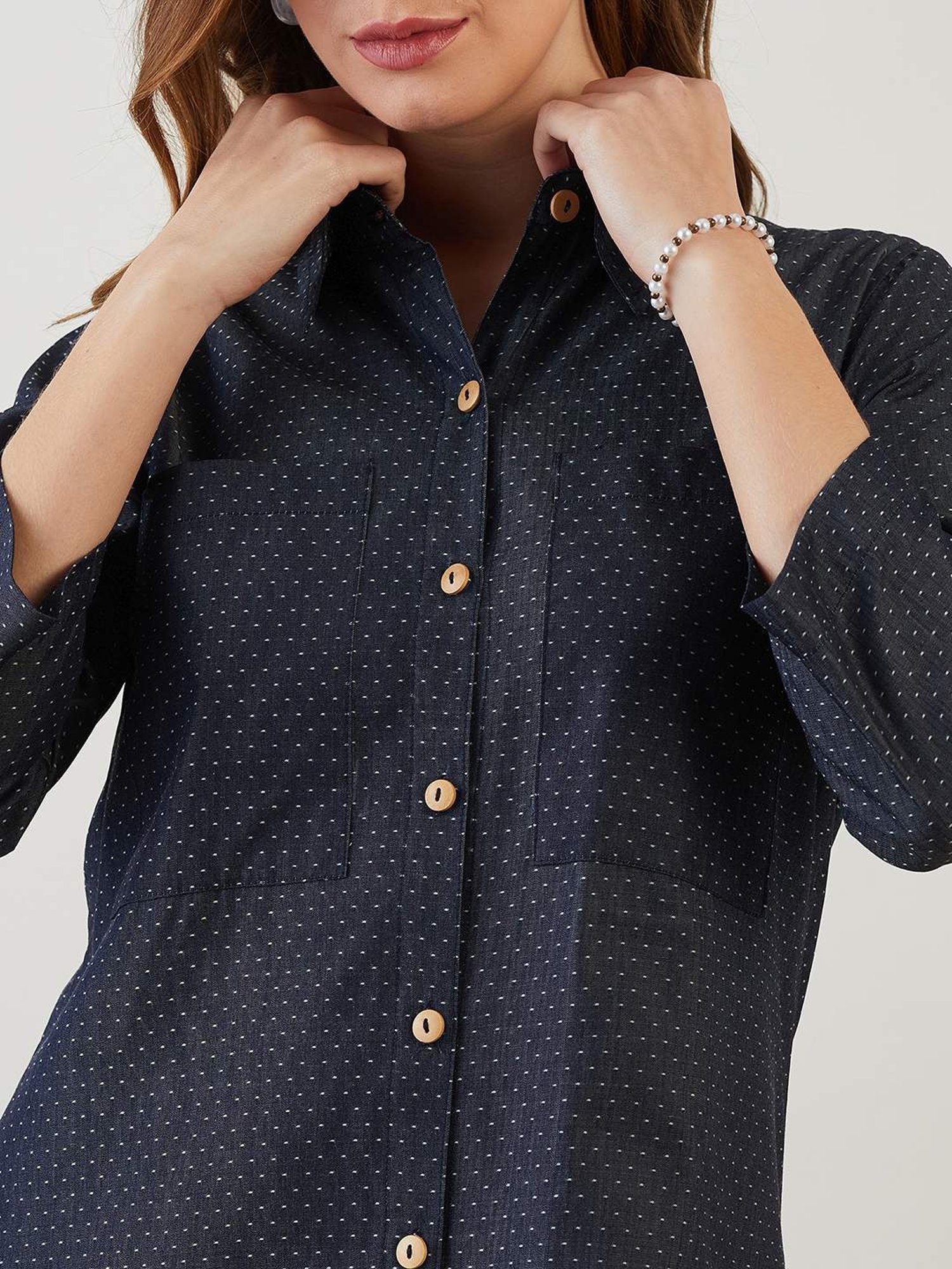 The Kaftan Company Blue Cotton Self Pattern A-Line Dress