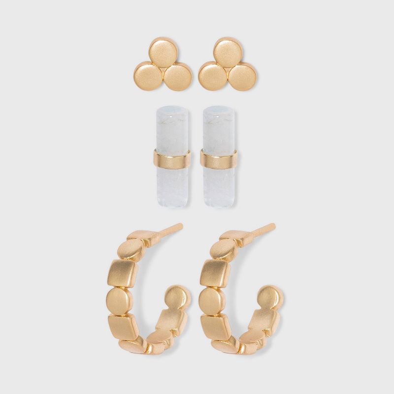 Worn Multi Plated Hammered Rectangle Statement Earrings - A New Day™ Gold