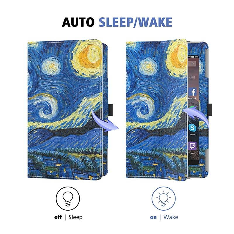 Case Fits Kindle Fire 7 Tablet (9th Generation, 2019 Release), Premium PU Leather Slim Folding Stand Shell Multiple Viewing Angles Cover with Auto Wake/Sleep - Starry Night
