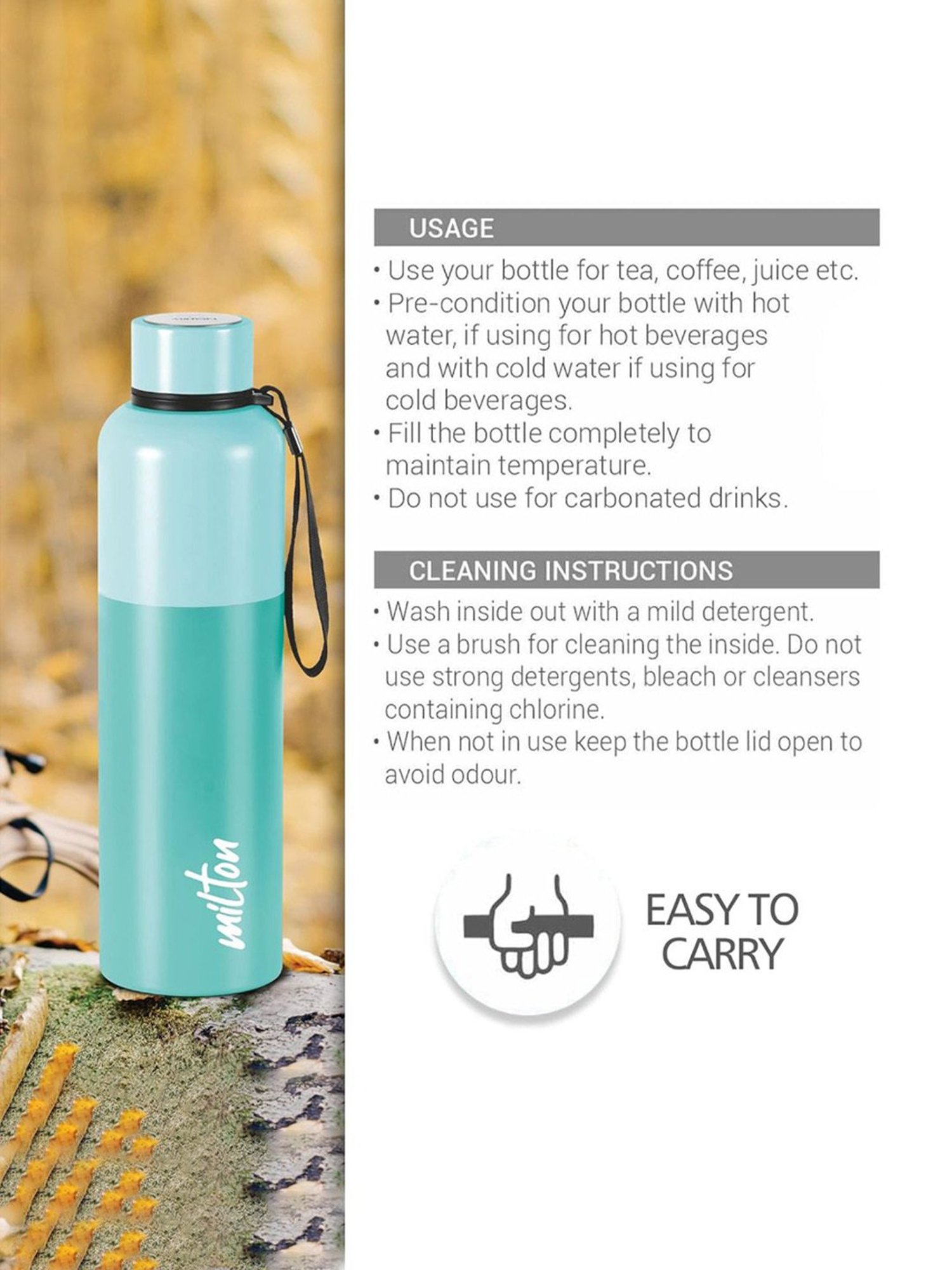 Milton Ancy 1000 Aqua Green Thermosteel 24 Hours Hot and Cold Leak Proof Water Bottle (1050 ml)