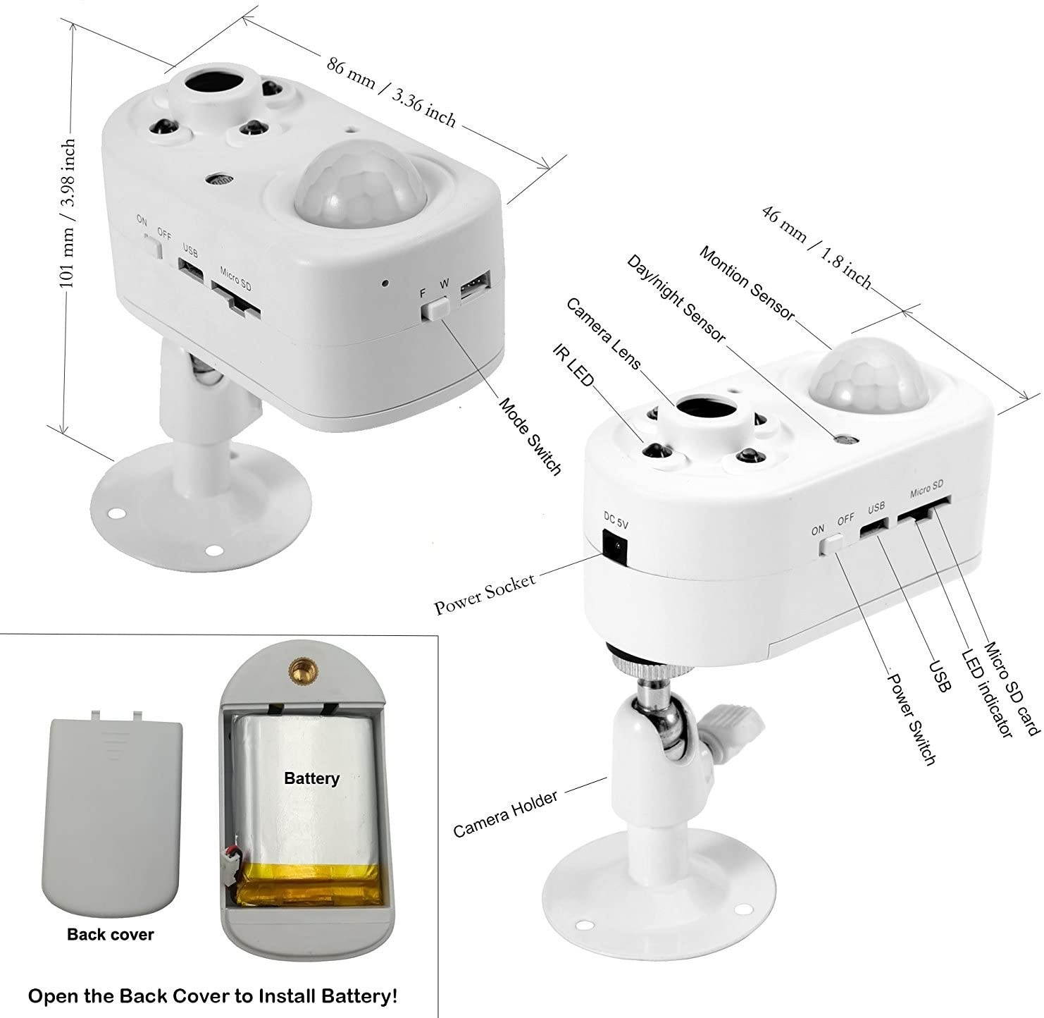 Hack Proof Home Office Security Camera, eoqo 1080p H.264 Codec Battery Powered PIR Motion Sensor Detect Night Vision Standalone Backup Surveillance Camera System | 3-12 Months Standby (White)
