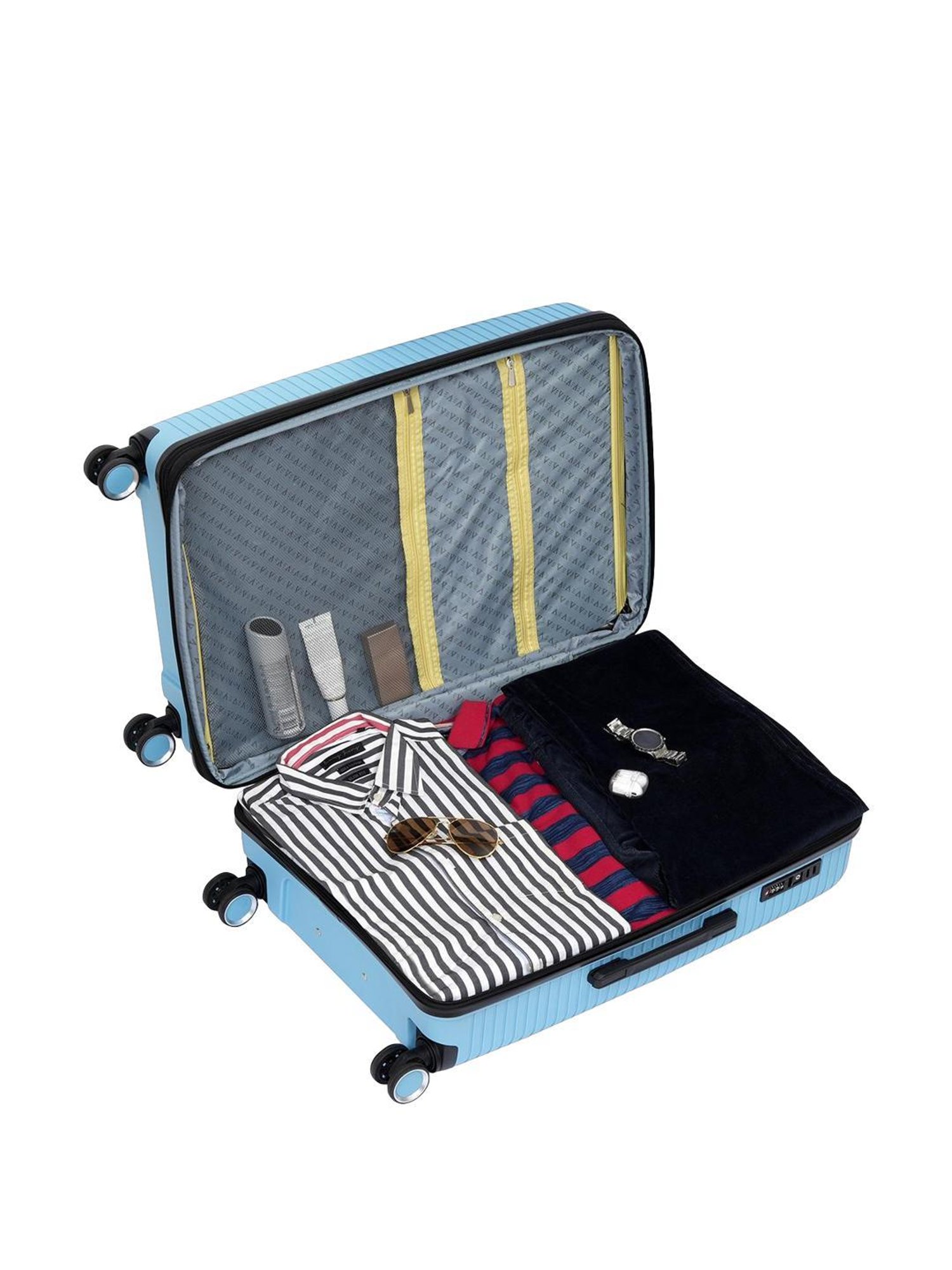 The Vertical Stellar Blue Wheels 8 Large Hard Cabin Trolley Bag