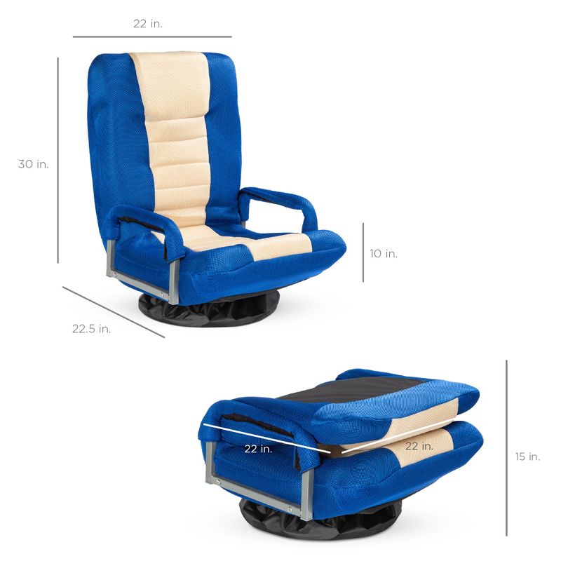 Best Choice Products 360-Degree Swivel Gaming Floor Chair w/ Armrest Handles, Foldable Adjustable Backrest - Blue/Beige