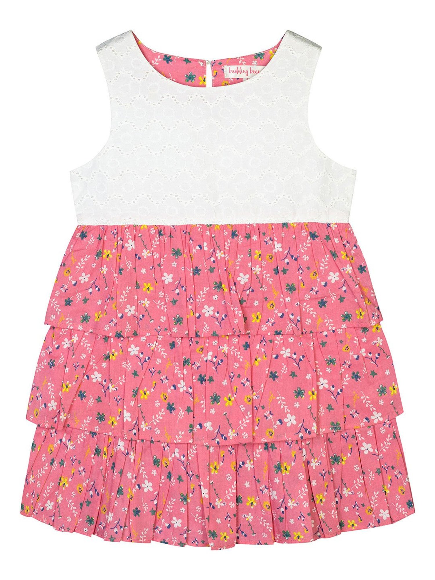 Budding Bees Kids White & Pink Floral Print Dress