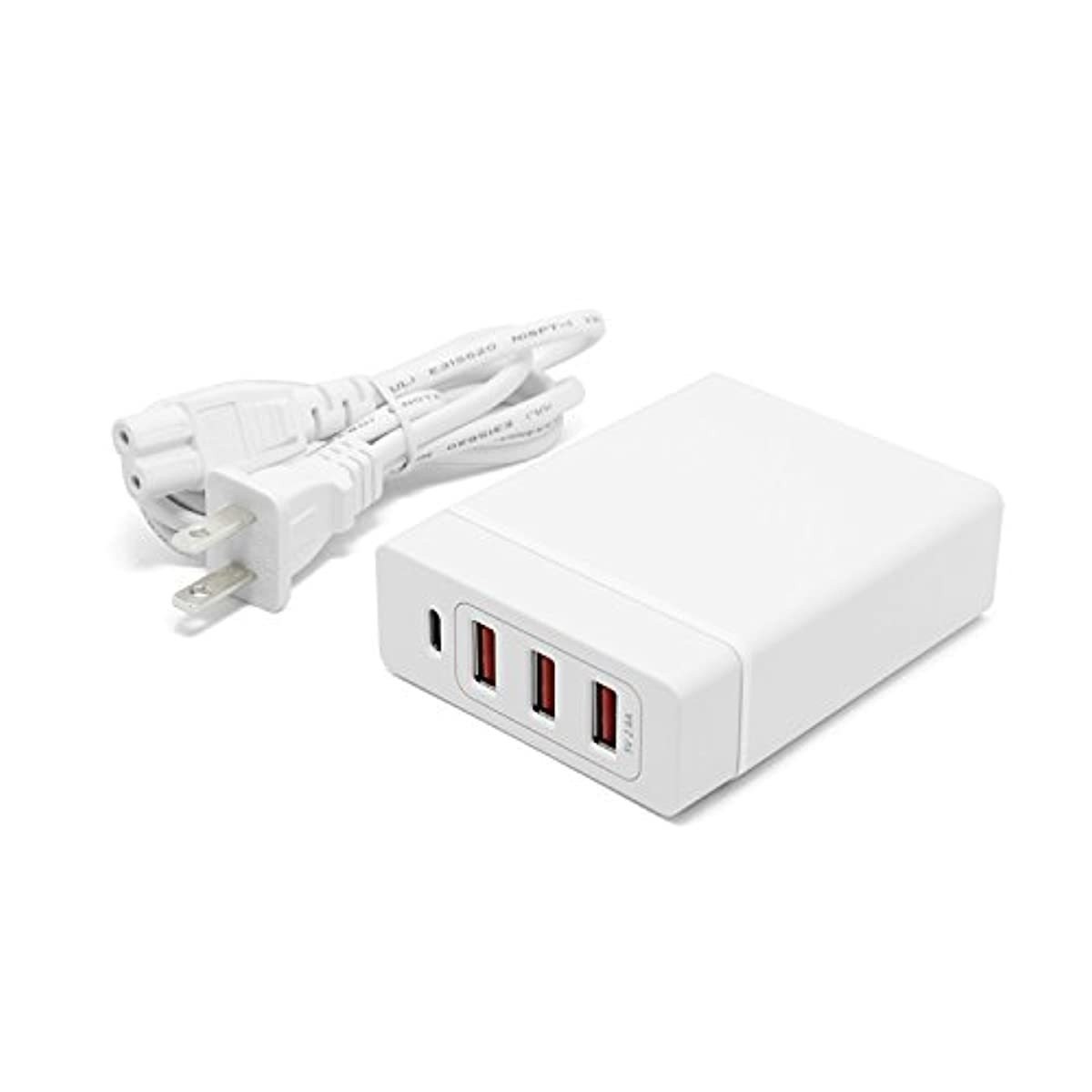 RND 72W Smart Travel Charger with One Type-C (USB-C) Port and Three USB Ports Compatible with: Apple MacBook, Google Pixel, LG, Samsung Galaxy (S10, S9, S8, Note) and All Type C Devices (White)