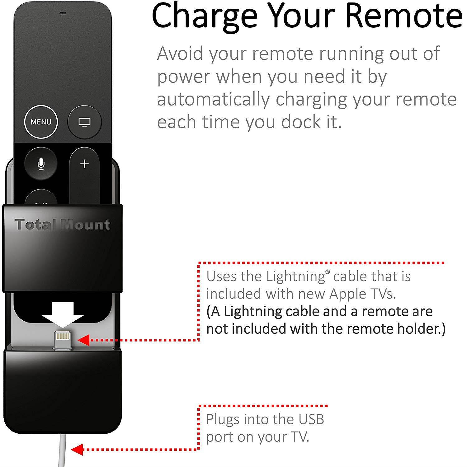 TotalMount Apple TV Remote Holder (Safeguards and Charges Apple TV Remote Controls)