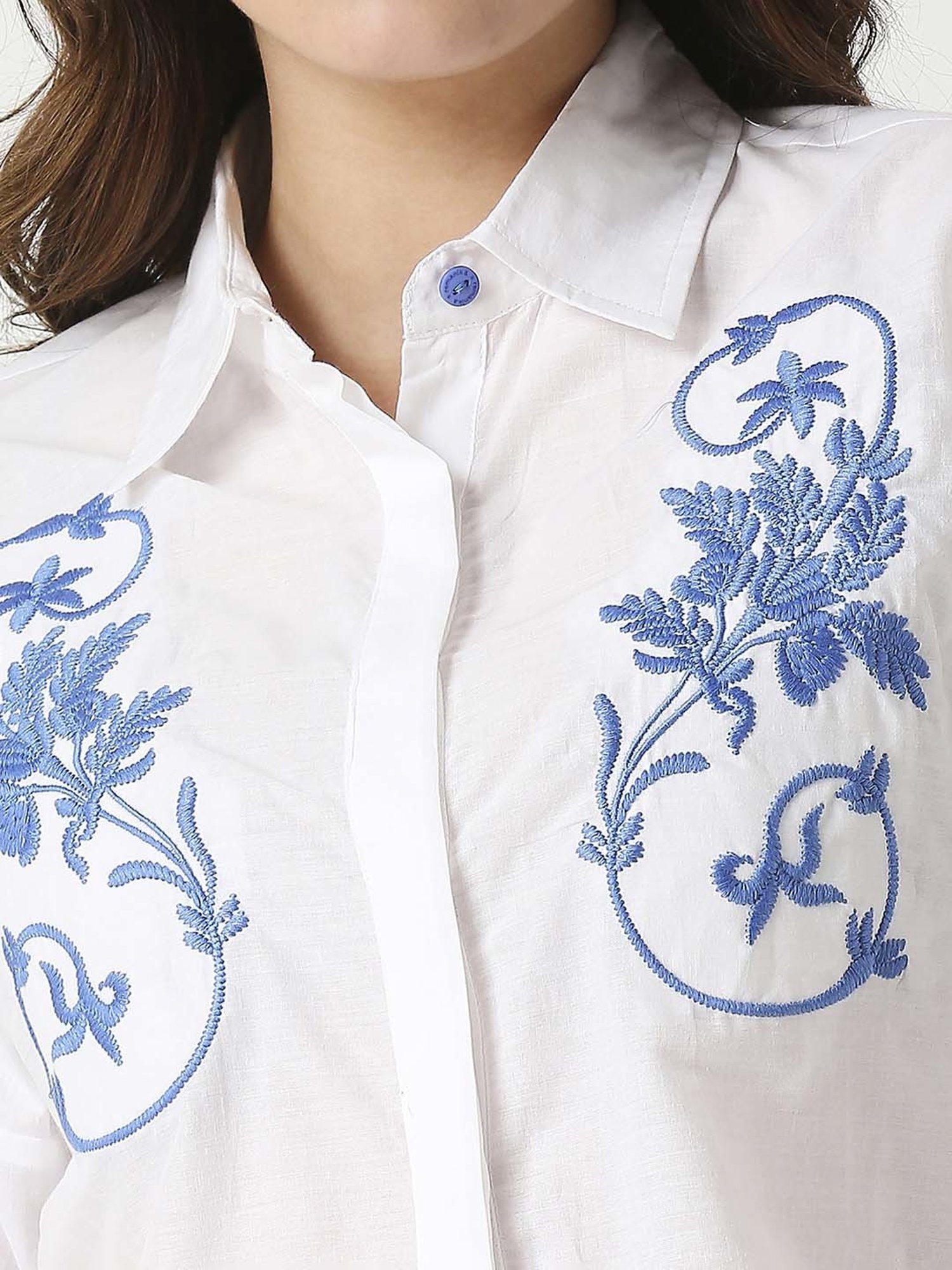 Remanika White Cotton Embroidered Shirt
