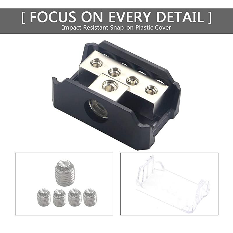 4 Way Power Distribution Block 024 AWG Gauge in 4810 Gauge Out Car Audio Stereo Amp Distribution Connecting Block for Audio Splitter 1 in 4 Out