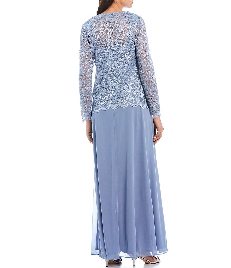 Marina Glitter Lace Jacket and Matte Jersey Chiffon Skirt 2-Piece Gown