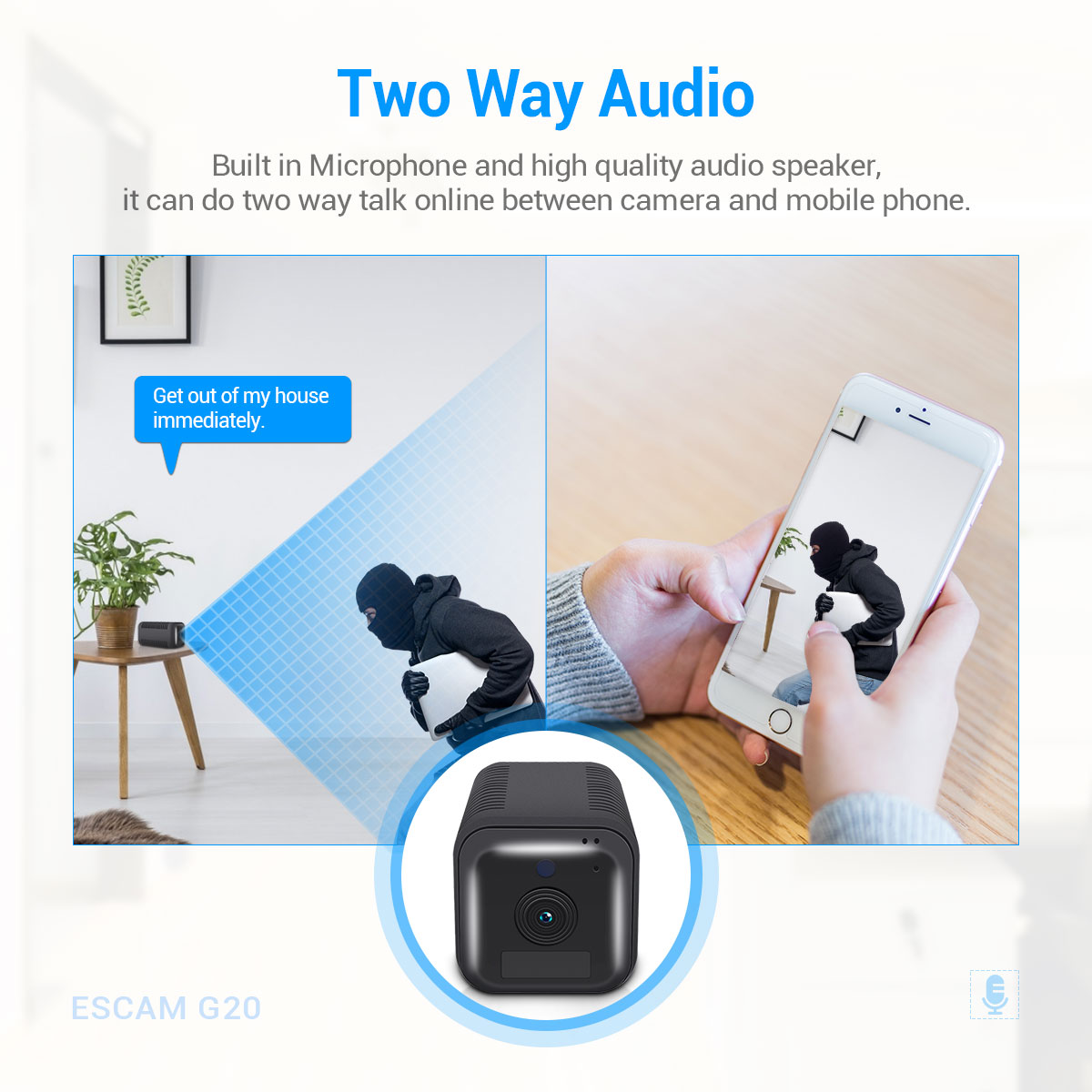 ESCAM G20 1080P Full HD Rechargeable Battery  PIR Alarm 4G Sim Camera With Two Way Audio