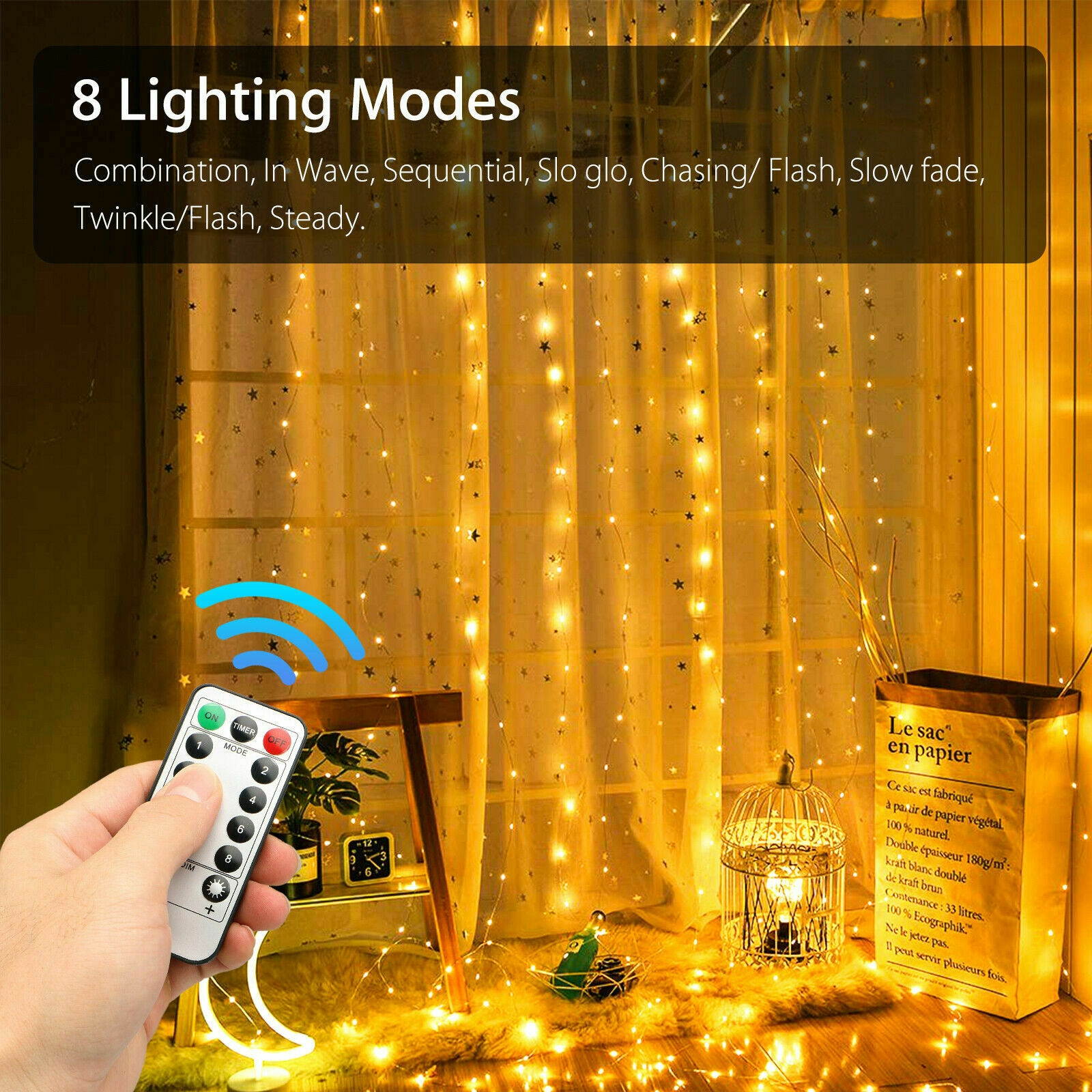 300LED Party Wedding Curtain Fairy Lights USB String Light Home w/Remote Control