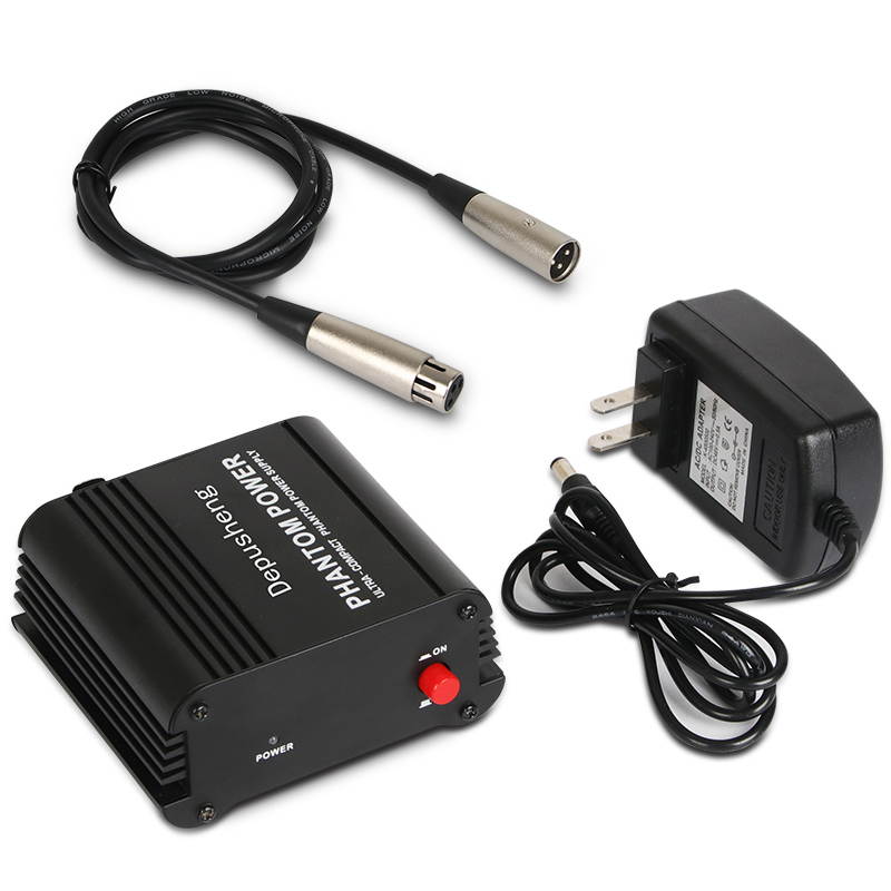 Depusheng USB 1- Channel 48V Phantom Power Supply w/ Adapter XLR Audio Cable for Condenser Micro Microphone Music Equipment