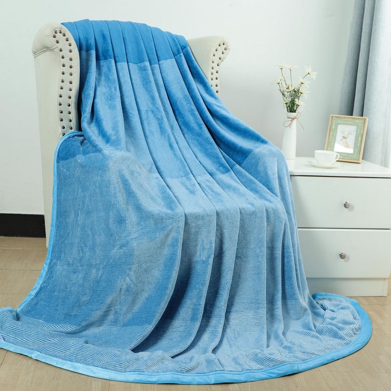 1 Pc Throw Microfiber Shaggy Sherpa Bed Blankets Sea Blue  - PiccoCasa