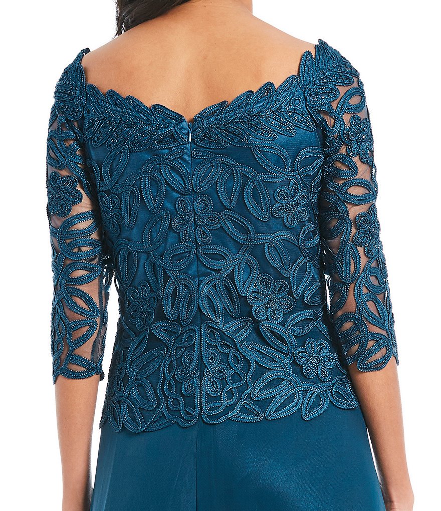 Soulmates Embroidered Lace 3/4 Sleeve Boat Neck Gown