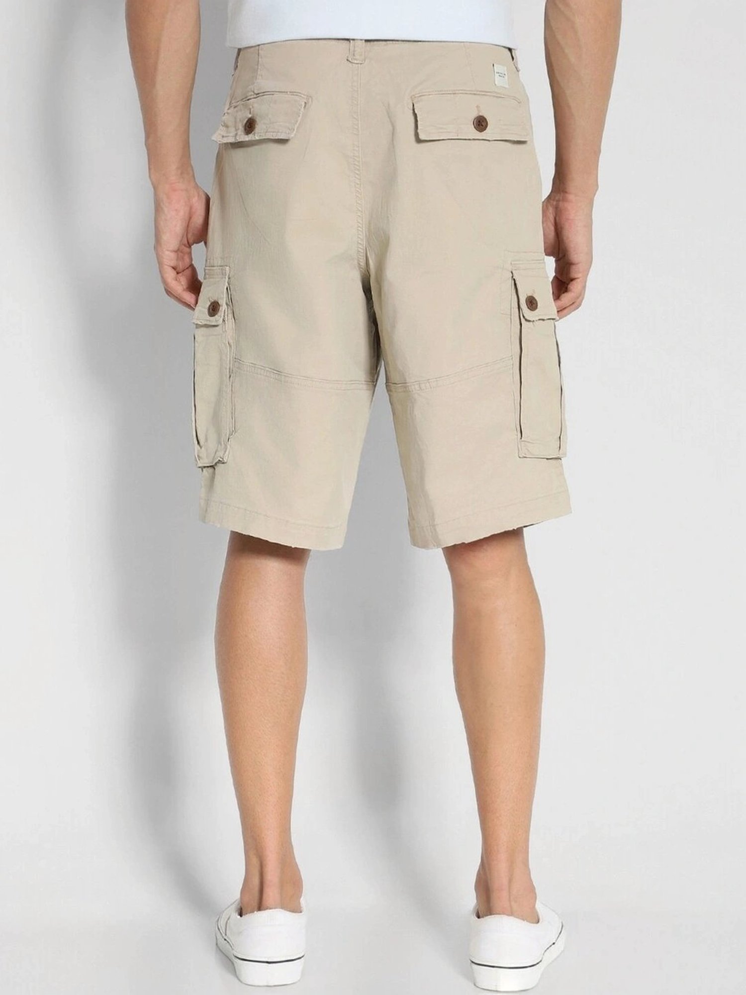 American Eagle Beige Cotton Regular Fit Cargo Shorts
