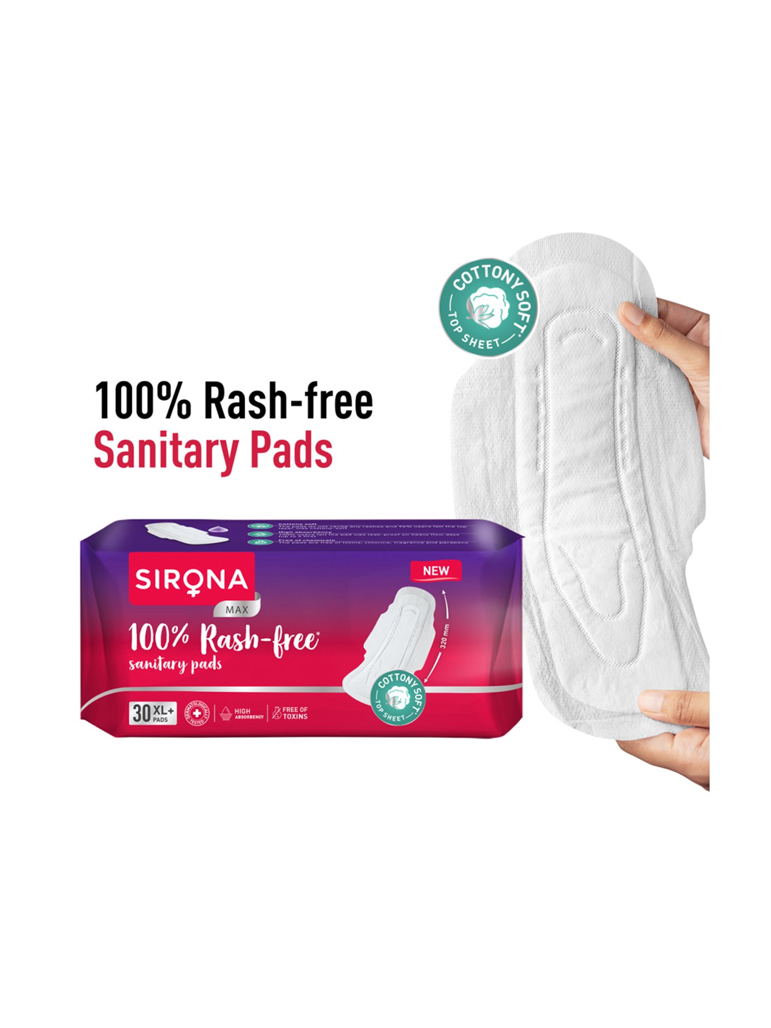 Sirona Cottony Soft Rash Free Sanitary Pads for Women Extra Large Plus - 30 Pads