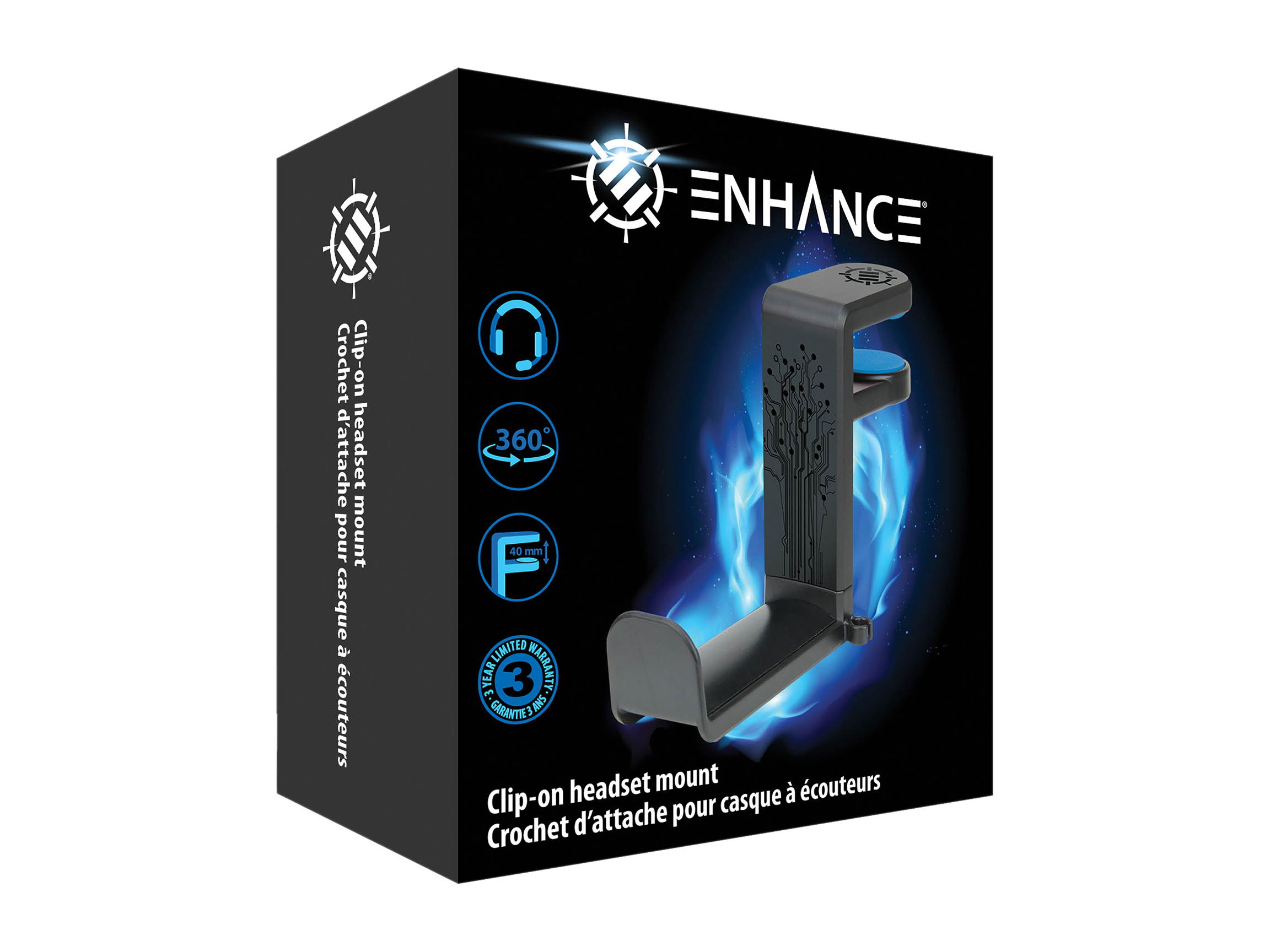 Enhance Desk Gaming Headset Holder with Clamp On Under Desk Design & Cable Clip