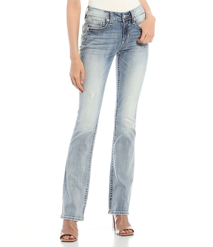 Miss Me Mid Rise Embellished Cowskull Pocket Slim Bootcut Jeans