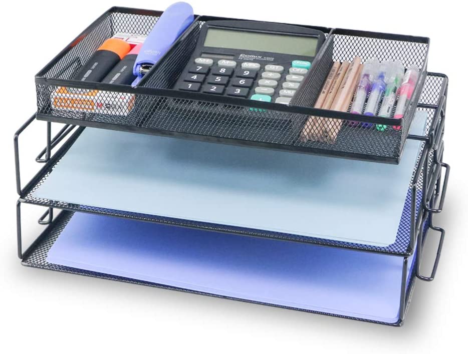 Desk Organizer Stacking Letter Tray Stackable Paper Trays Black Mesh Office File Organizer