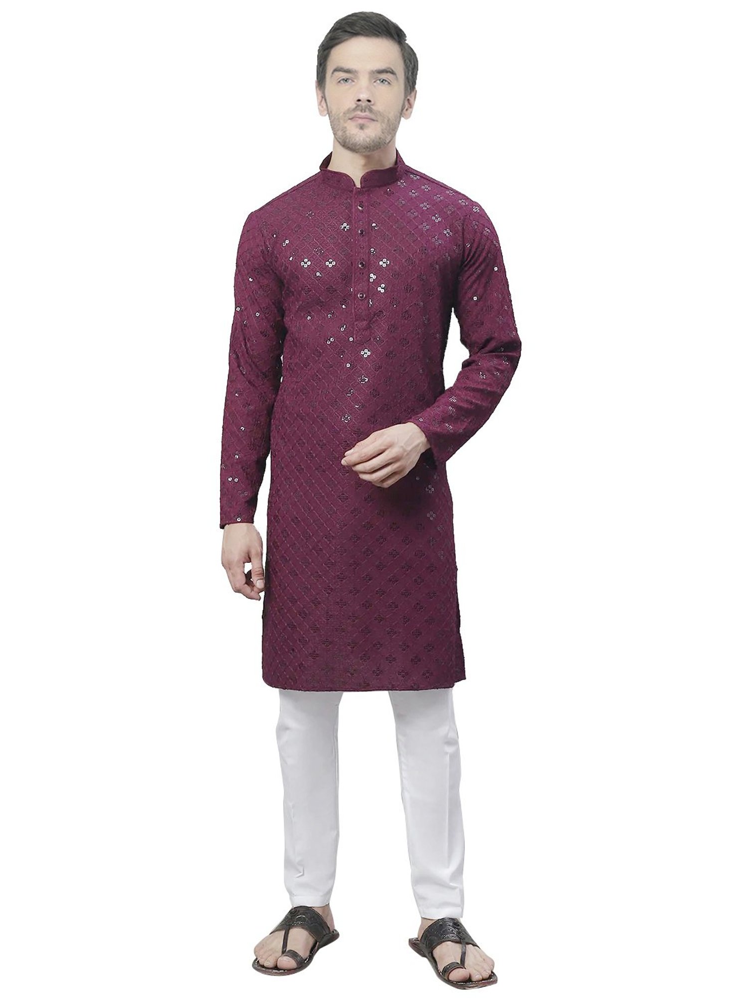 SG LEMAN Wine Regular Fit Embroidered Kurta & Pyjamas Set