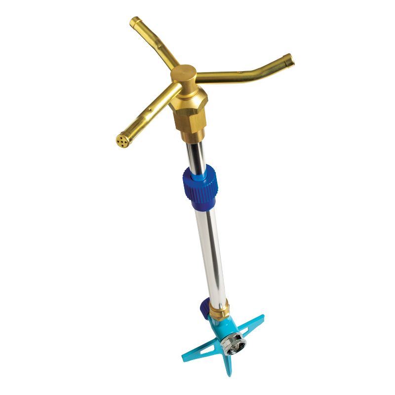 Aqua Joe AJ-ISTAS 3-Arm Brass Rotary 360-Degree Telescoping Sprinkler | Telescoping | 1390 sq ft Max Coverage