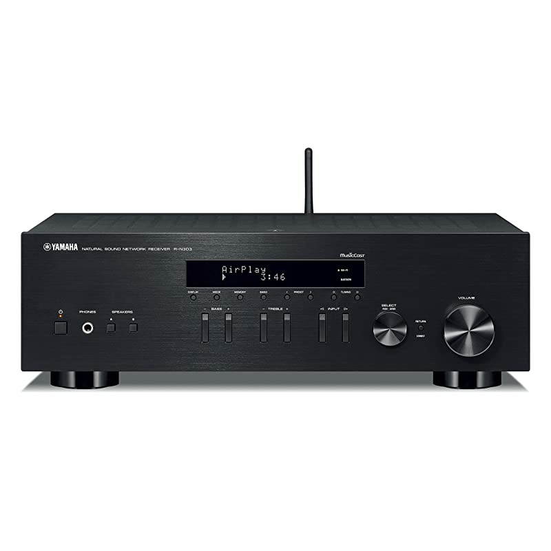 R-N303BL Stereo Receiver with Wi-Fi Bluetooth & Phono Black, Works with Alexa & Monoprice Gold Plated Speaker Banana Plugs &ndash; 5 Pairs &ndash; Closed Screw Type, for Speaker Wire, Wall Plates and More