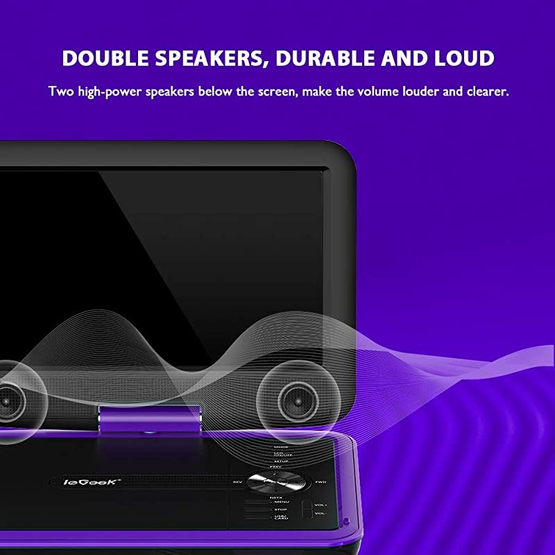 11.5" Portable DVD Player with SD Card/USB Port, 5 Hour Rechargeable Battery, 9.5" Eye-Protective Screen, Support AV-in/Out, Region Free, Purple